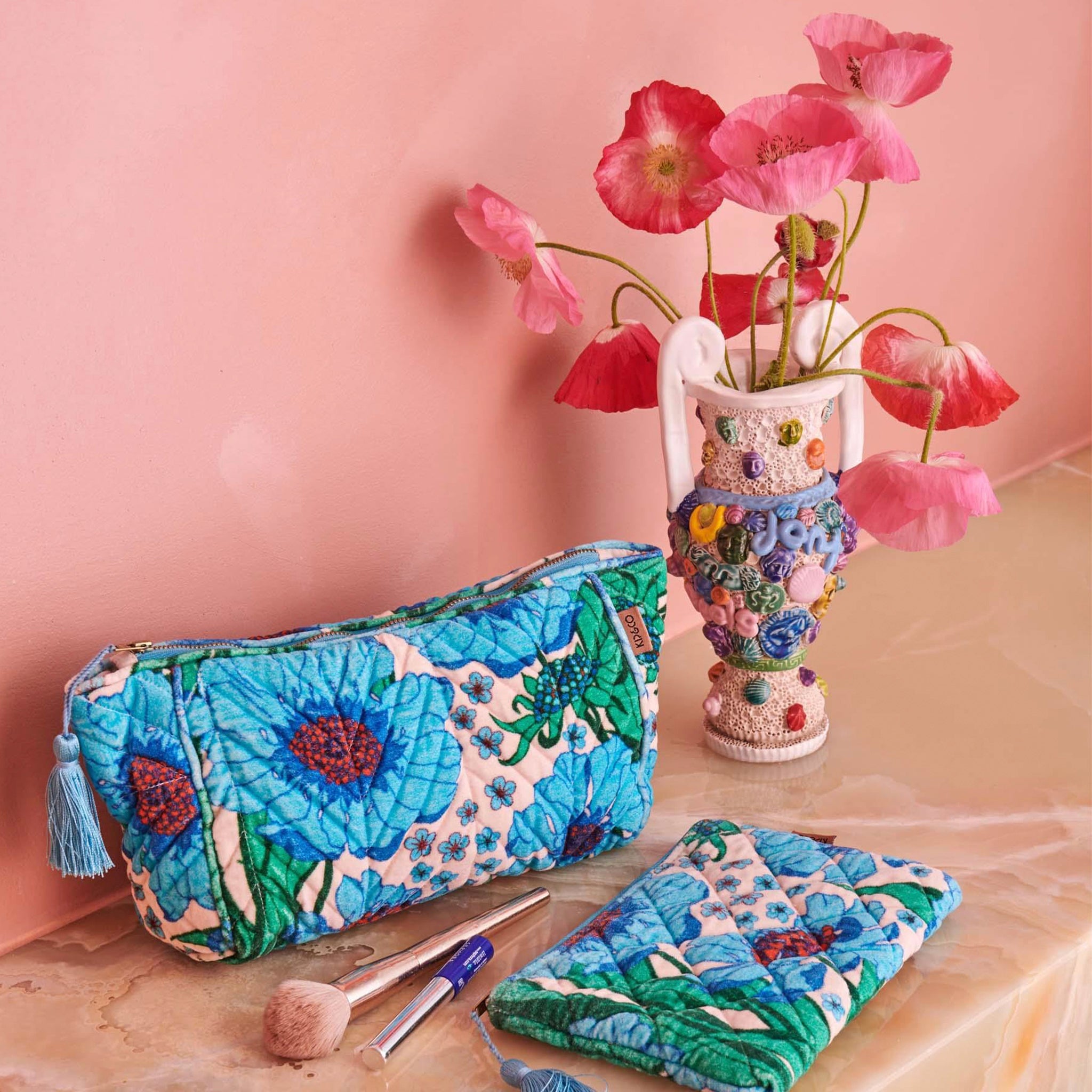 Kip & Co Quilted Velvet Cosmetics Purse - Tumbling Flowers - Tea Pea Home