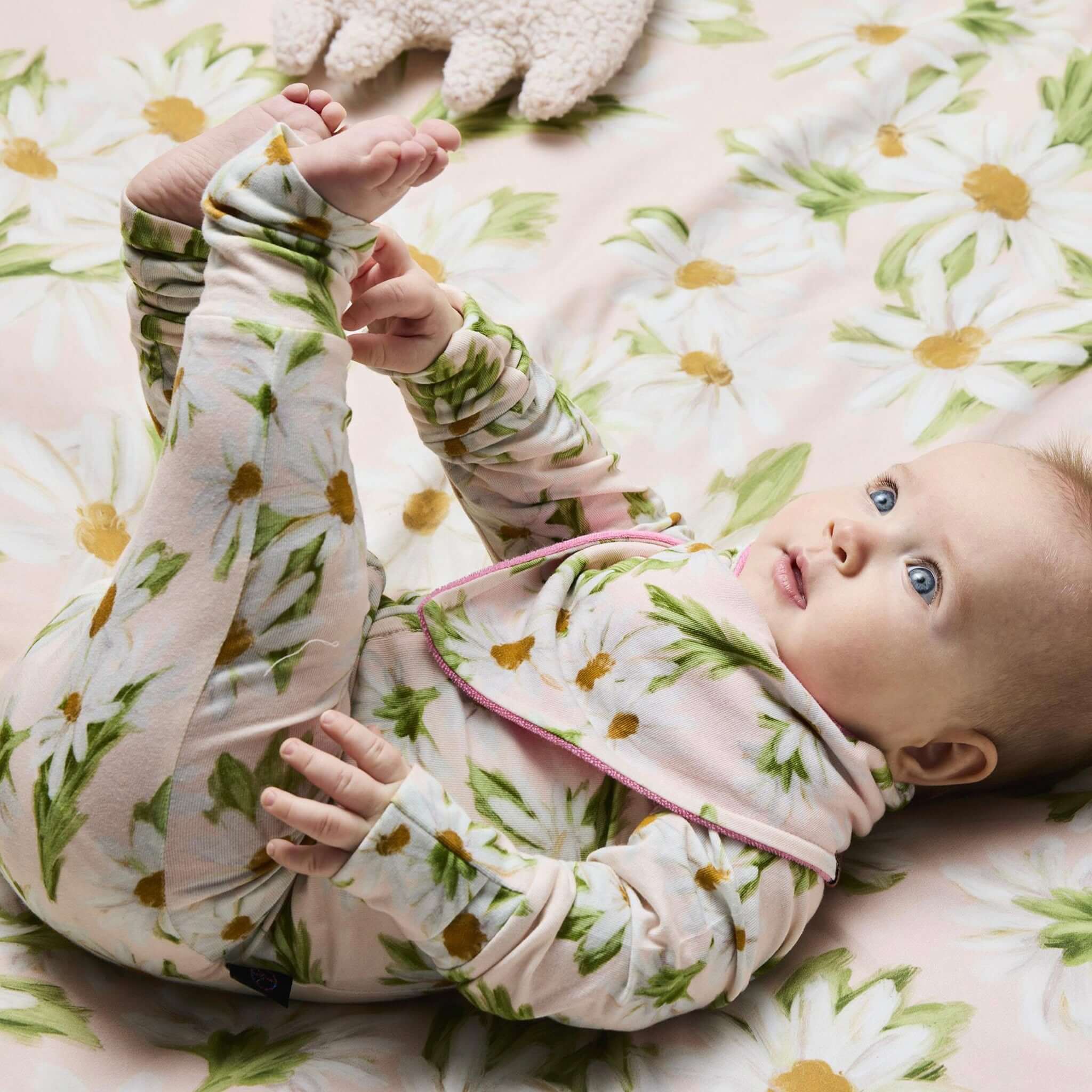 Alt Tag: Kip & Co Organic Cotton Dribble Bib Set - Sweet Flowers on baby, organic cotton bib with floral print, soft and gentle for everyday messes