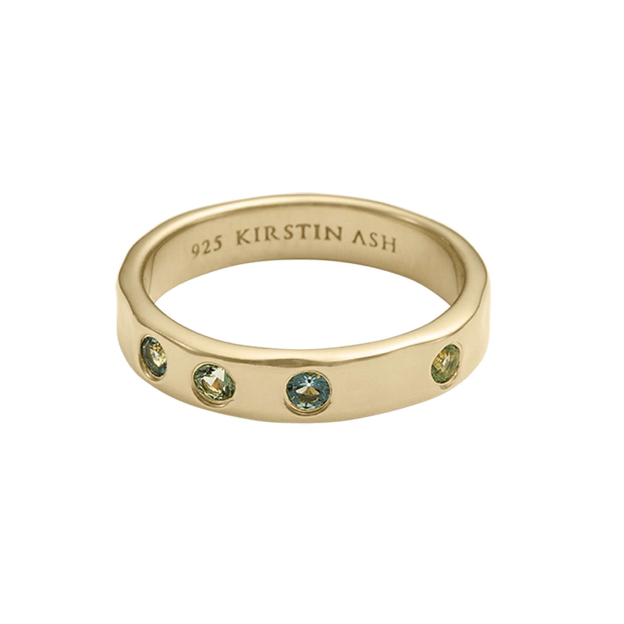 Alt Tag: Kirstin Ash Horizon Collection Sorbet Ring gold vermeil band with four green tourmaline gemstones