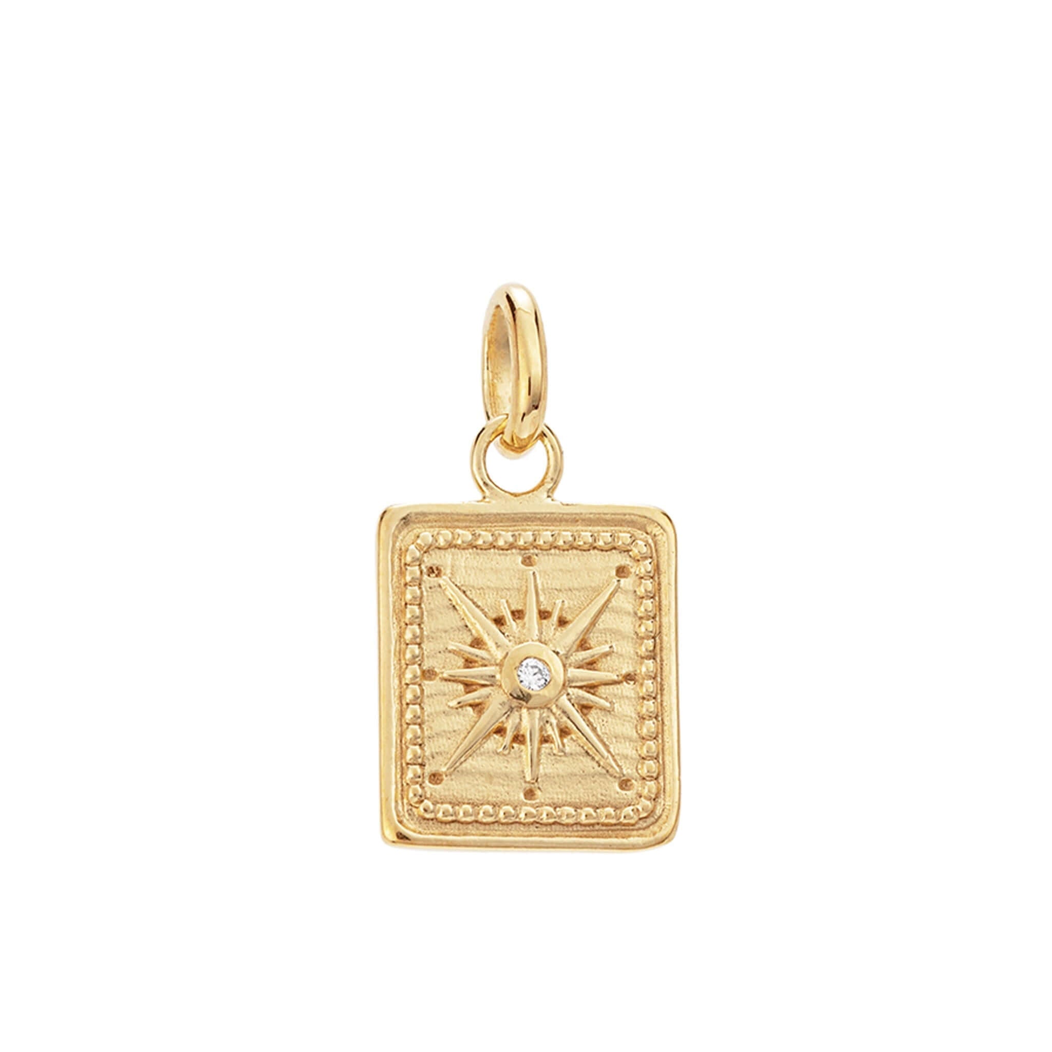 Kirstin Ash Bespoke Collection Tiny True North Coin Charm gold vermeil pendant charm with starburst compass design