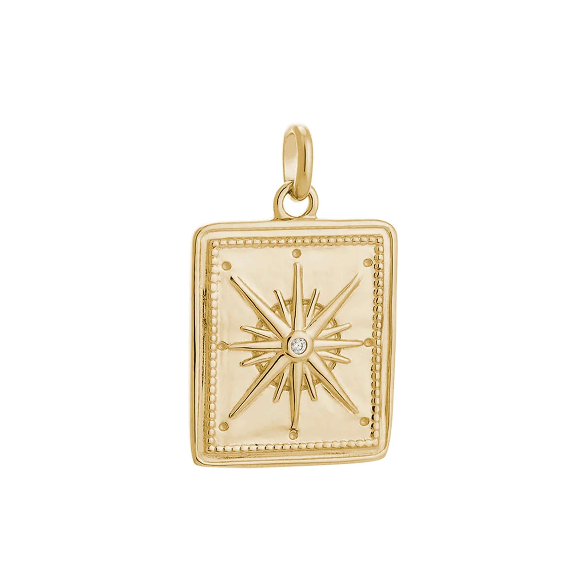 Alt Tag: Kirstin Ash Bespoke Collection True North Coin Charm gold vermeil pendant charm with compass starburst design