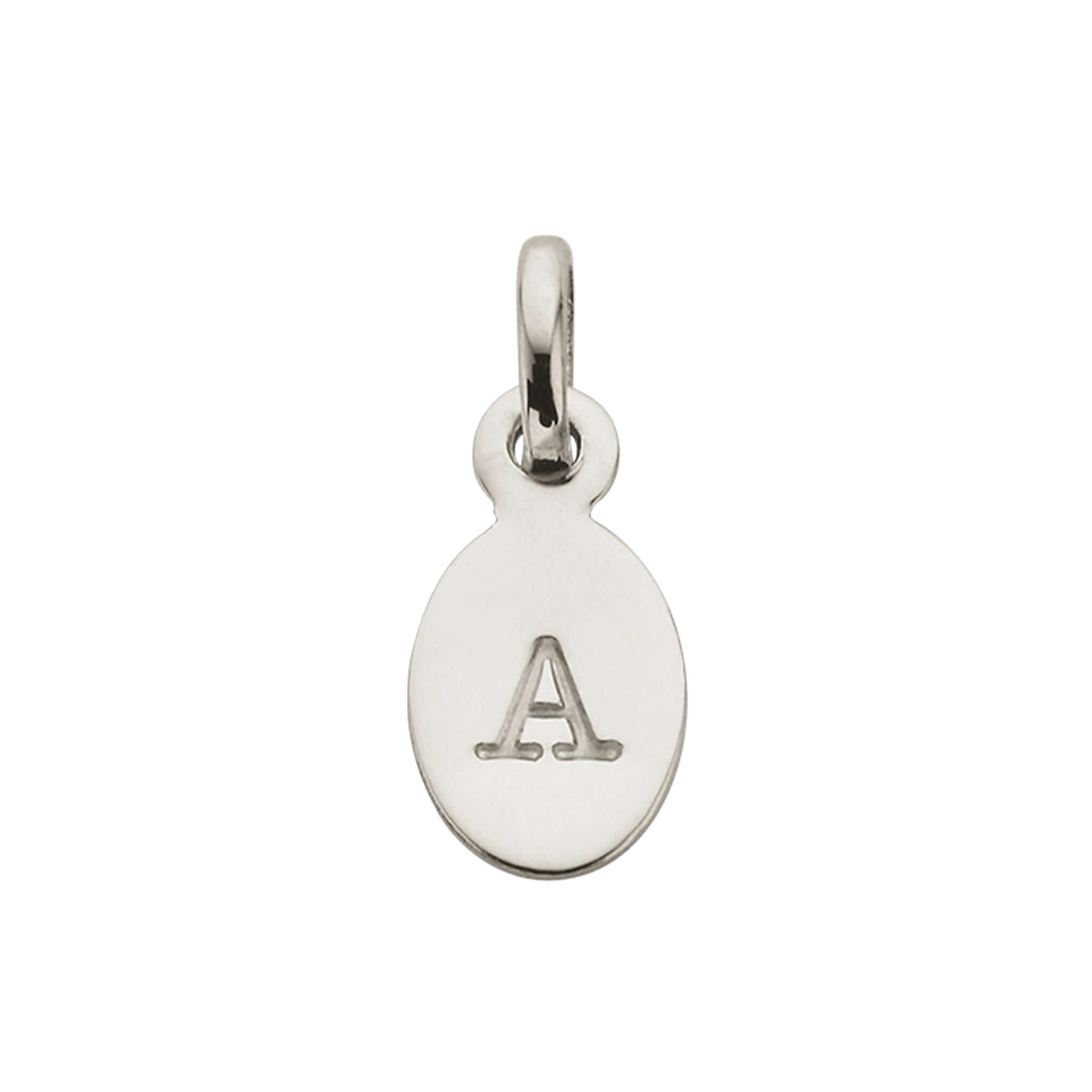 Alt Tag: Kirstin Ash Bespoke Collection Oval Initials - Sterling Silver oval letter charm pendant with engraved A, 10x6mm
