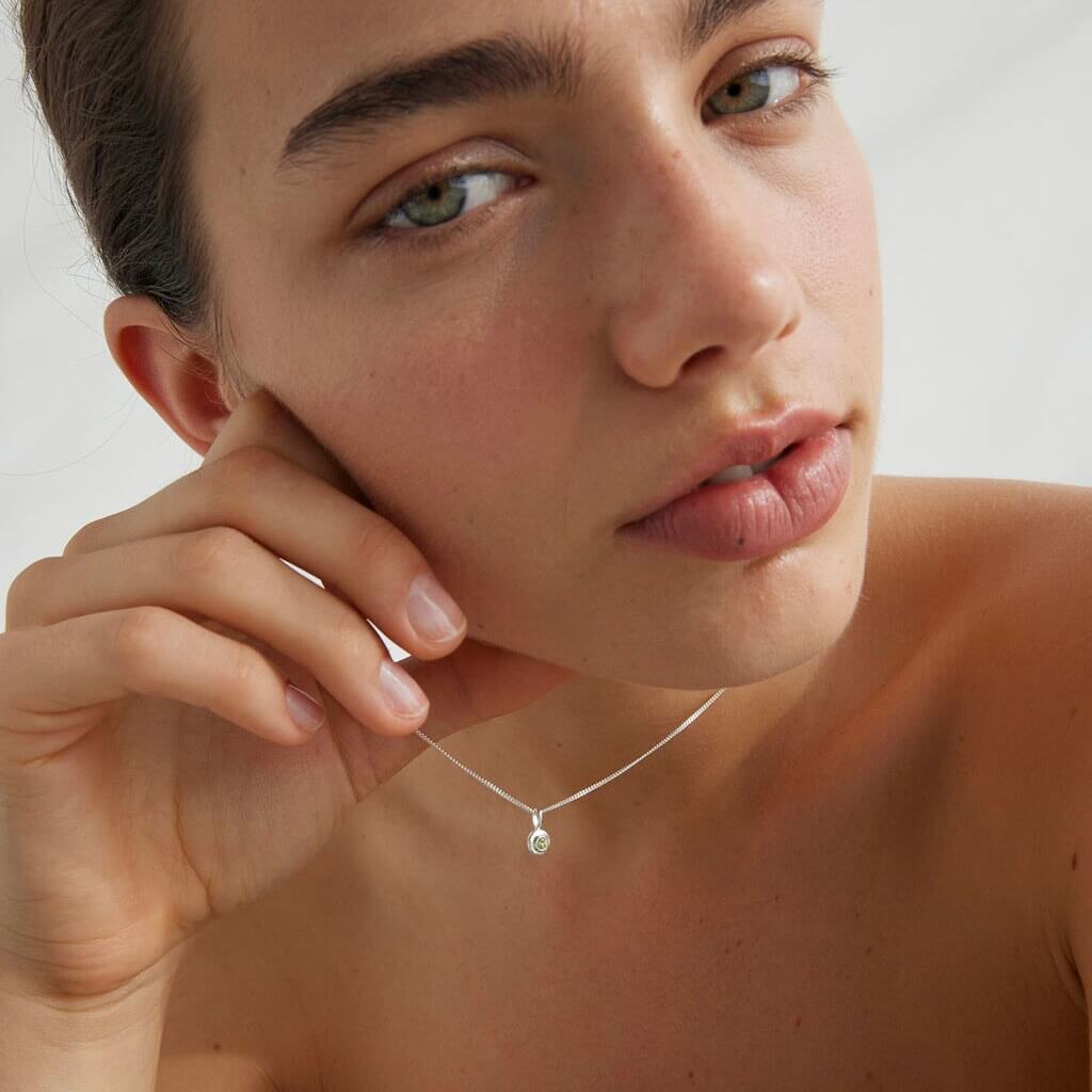 Alt Tag: Kirstin Ash Birthstone Collection Charm - August / Peridot necklace with green peridot pendant in sterling silver