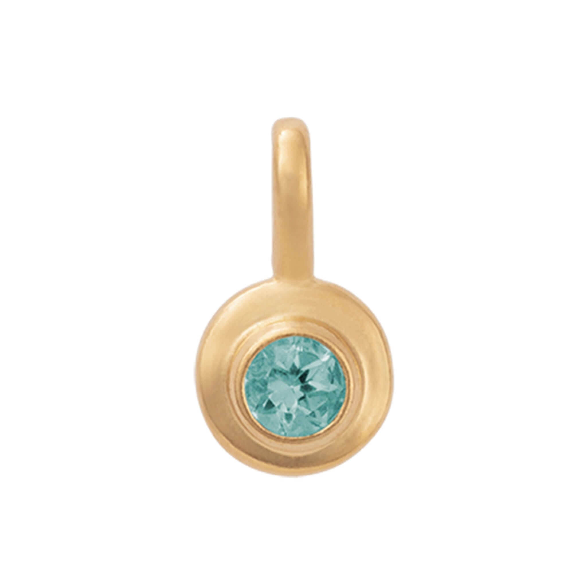 Alt Tag: Kirstin Ash Birthstone Collection Charm - September / London Blue Topaz gold vermeil charm with round London Blue Topaz stone