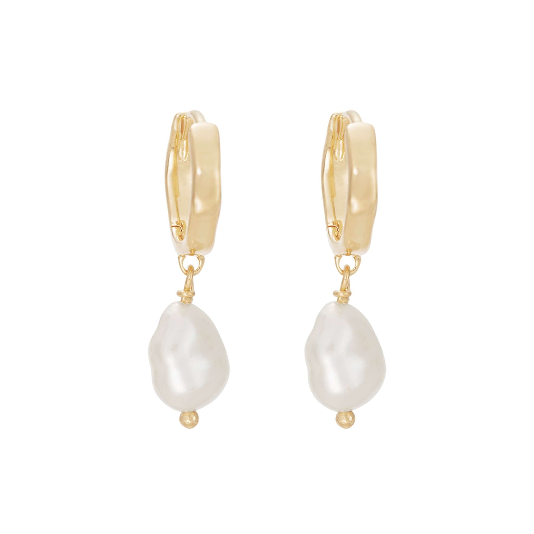 Alt Tag: Kirstin Ash Eclipse Collection Solstice Hoop Earrings 18k gold vermeil hoops with drop pearl charm, elegant minimalist jewellery