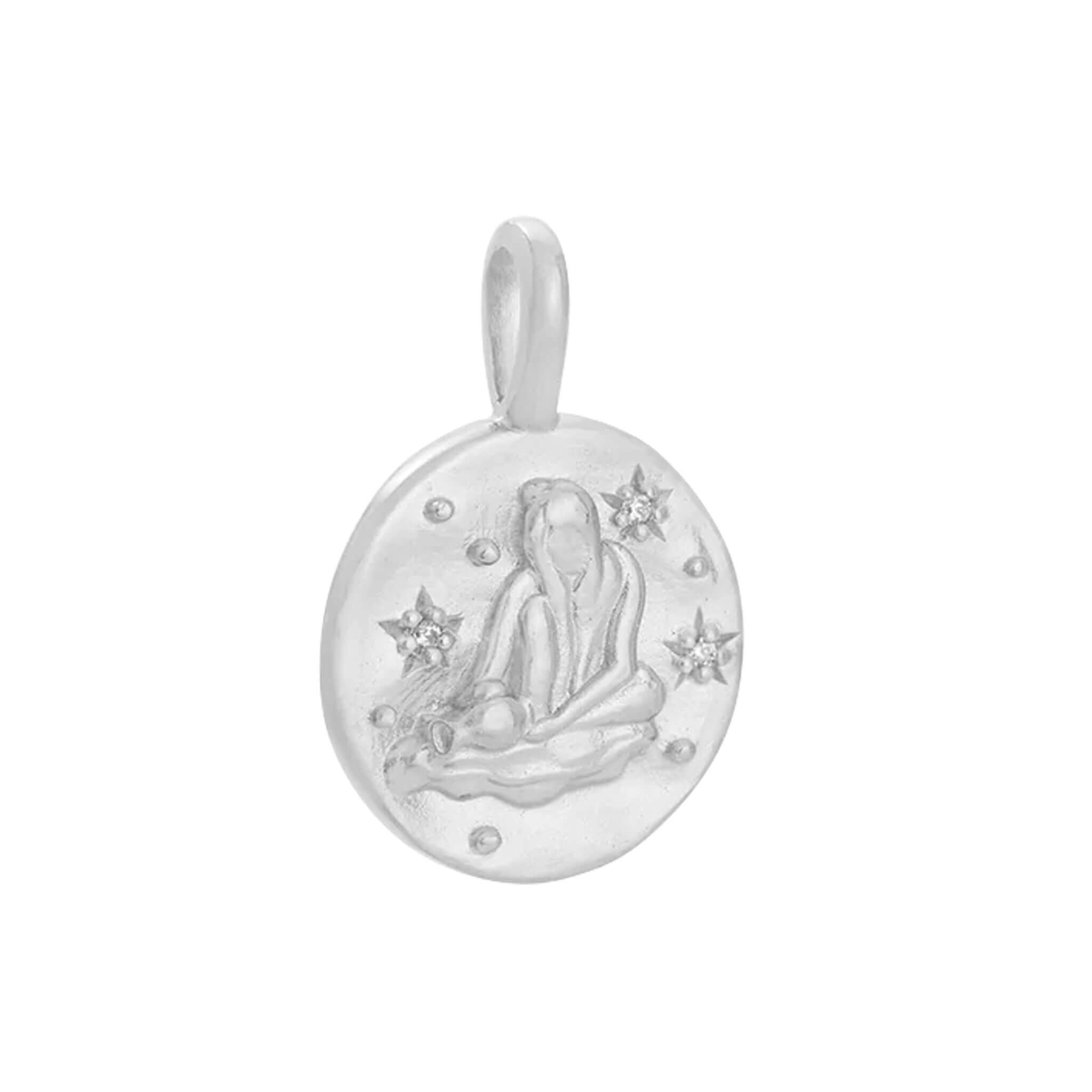 Alt Tag: Kirstin Ash Petite Zodiac Charm - Aquarius Sterling Silver petite Aquarius zodiac pendant charm in sterling silver with constellation detail
