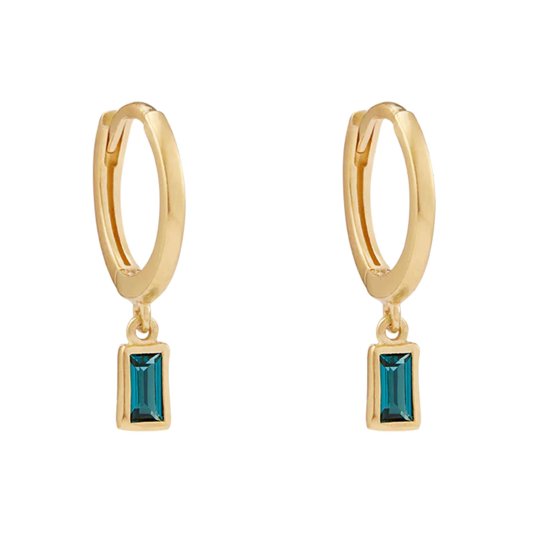 Kirstin Ash Roam Collection Centra Drop Hoop Earrings in 18K gold vermeil with green-blue tourmaline drop charm