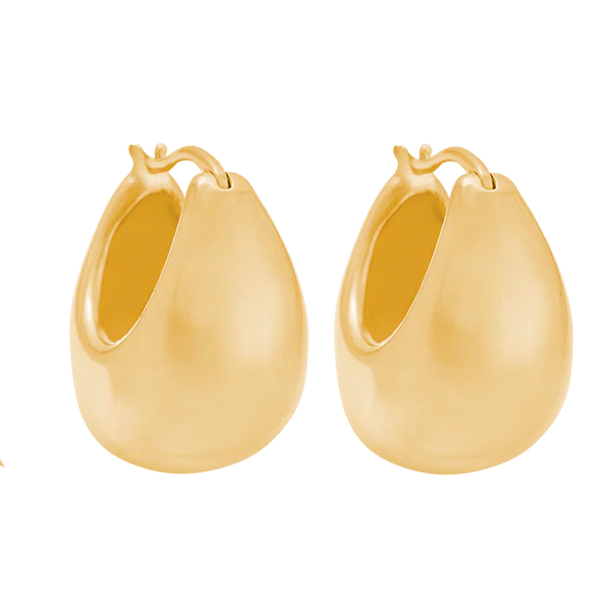 Gold hoop earrings on a white background