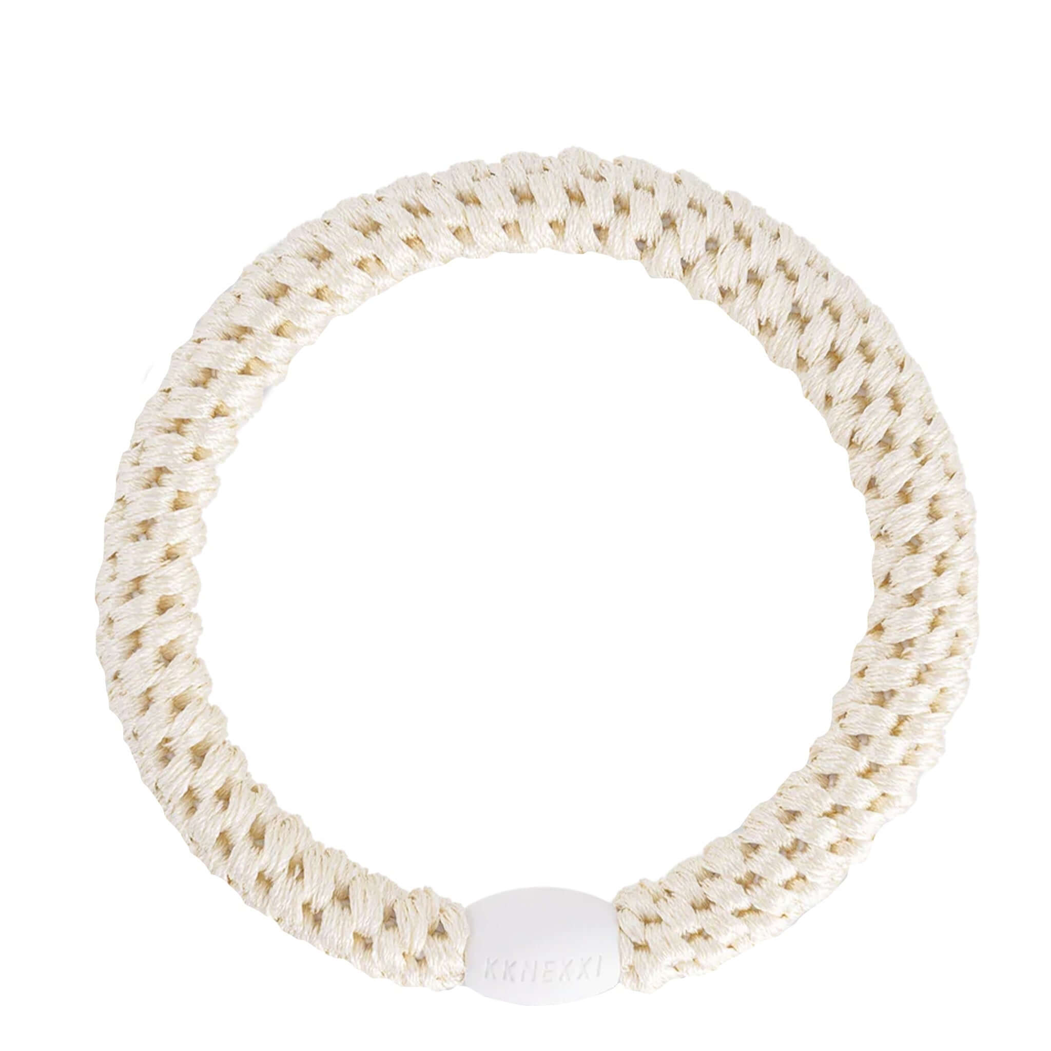 Kknekki Hair Tie - Ivory featuring a woven design, providing a strong, comfortable hold without damaging hair.