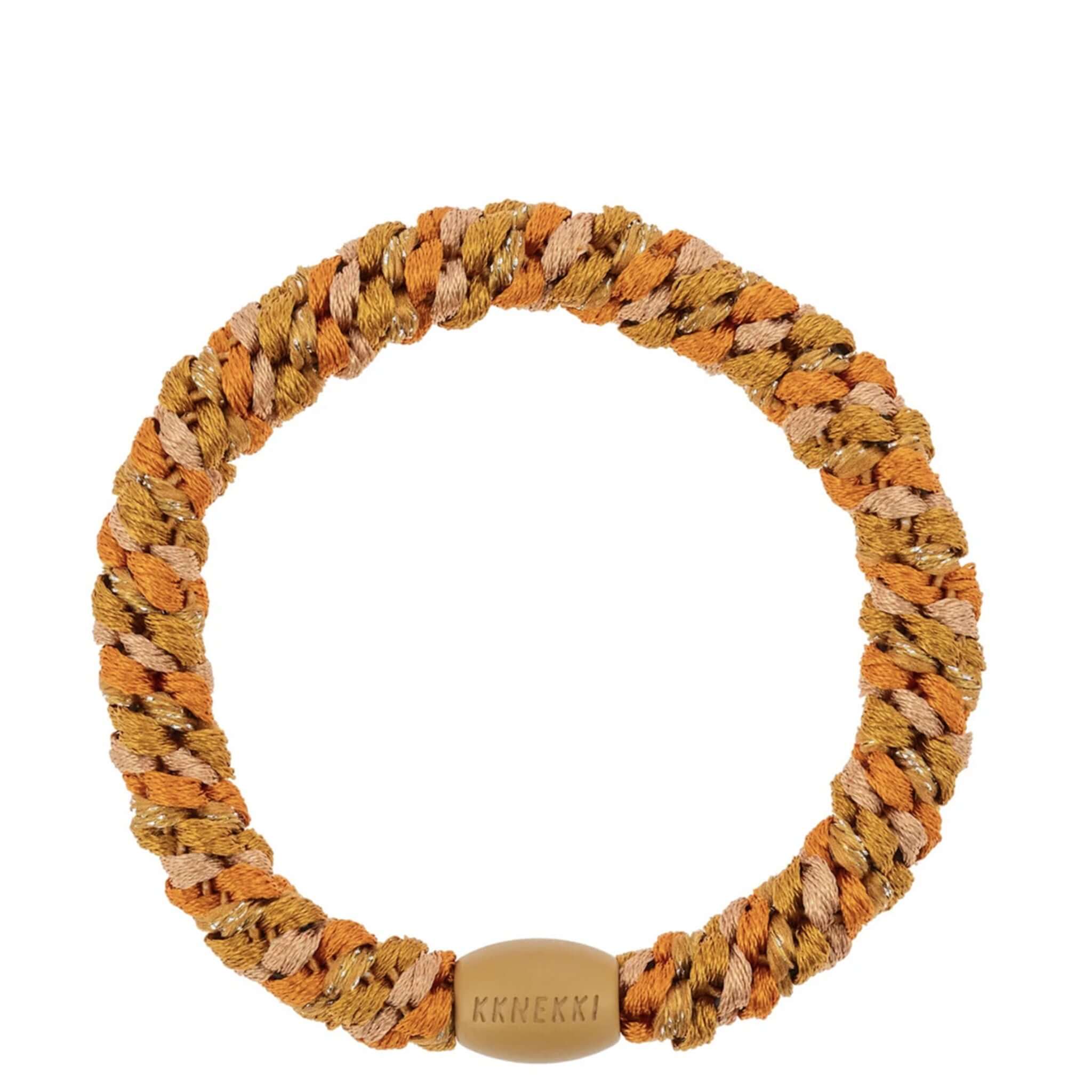 Alt Tag: Kknekki Hair Tie - Nude Curry Glitter Mix woven waterproof no-damage hair elastic with recycled bead