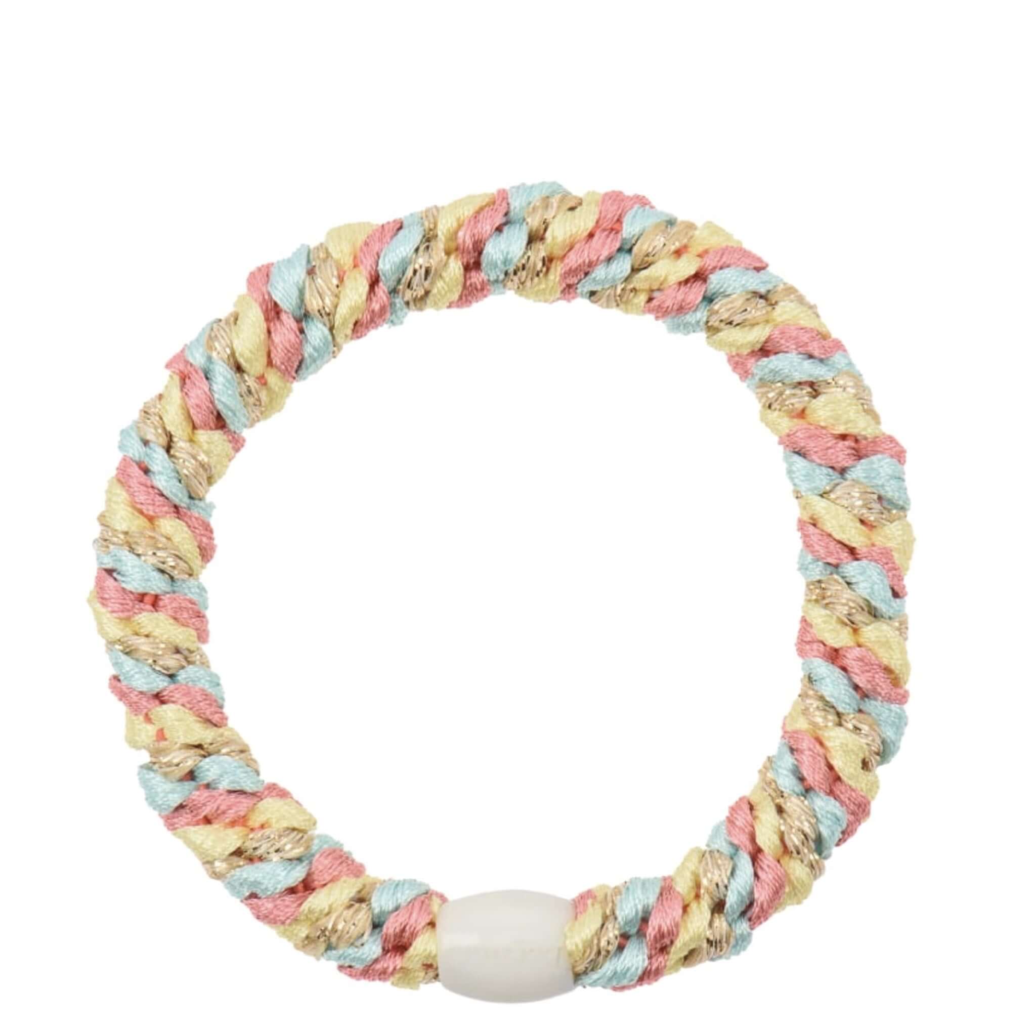 Alt Tag: Kknekki Hair Tie - Peppermint Faded Rose Mix woven waterproof no-damage hair tie with recycled bead