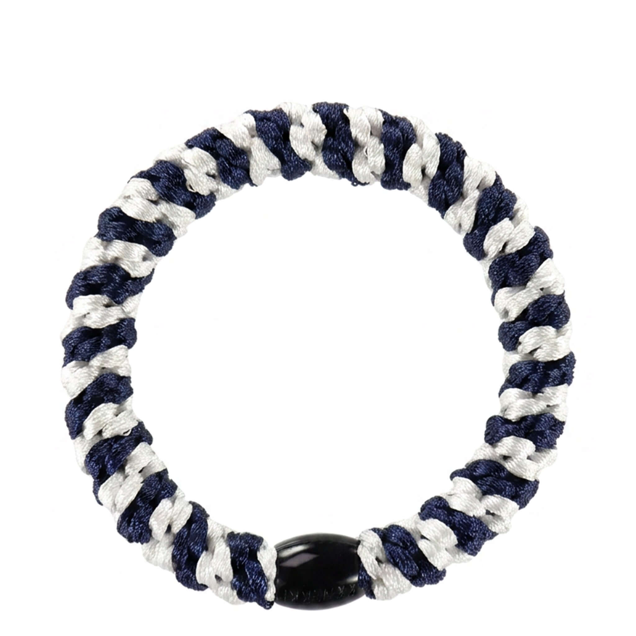Kknekki Hair Tie - White & Navy Stripe, a durable, stylish hair accessory perfect for daily use.