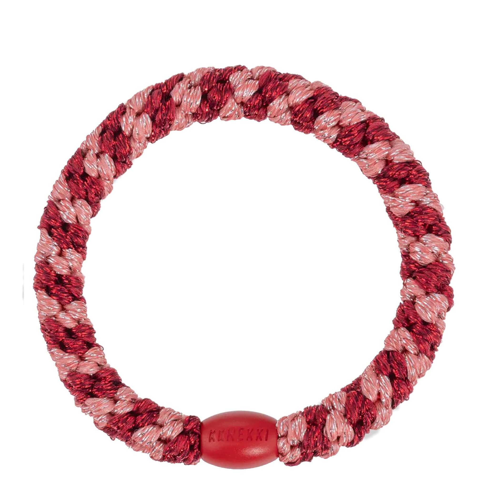 Kknekki Hair Tie - Coral Bordeaux Glitter Stripe featuring a strong, comfortable, no-damage hold with iconic woven design.