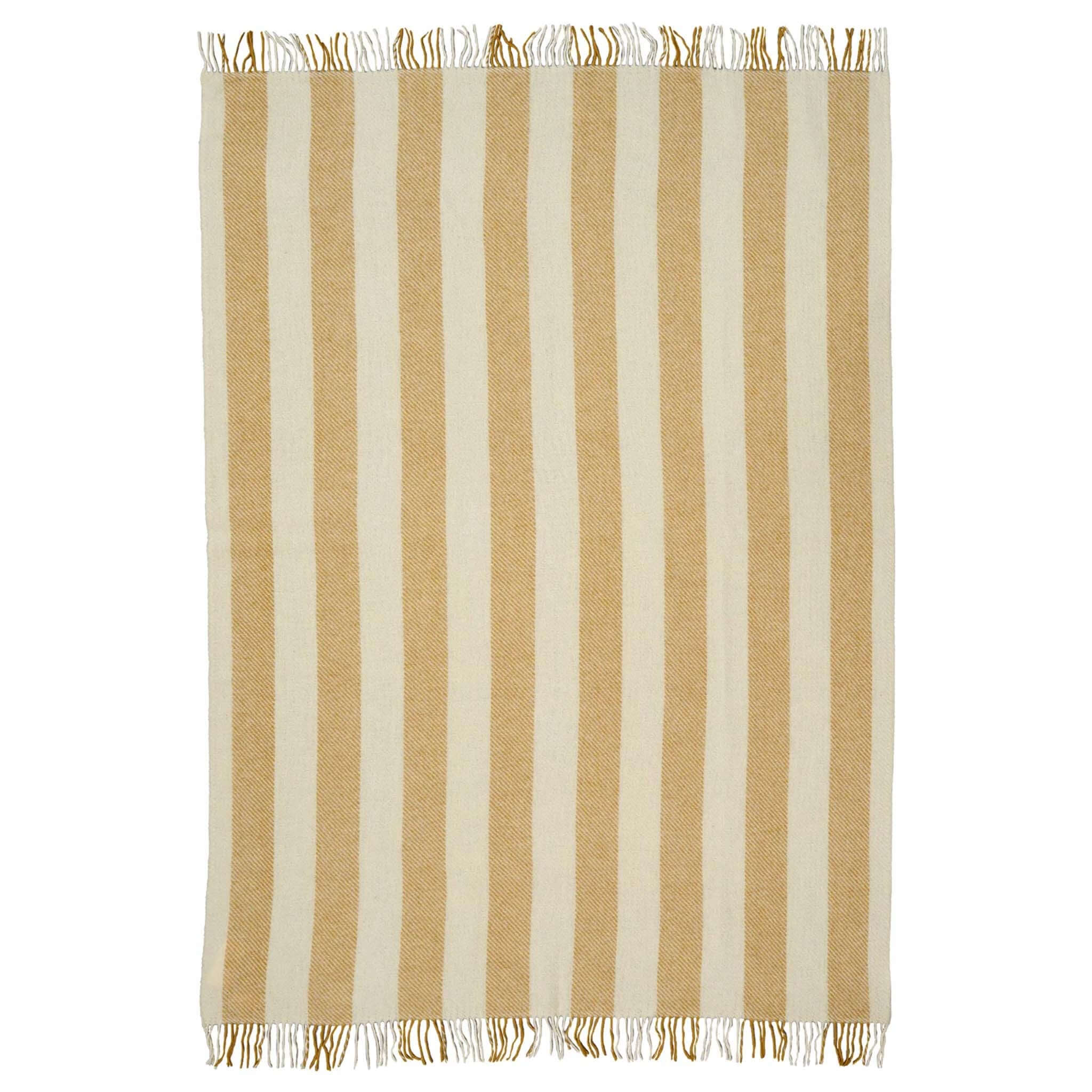 Klippan Yllefabrik Gotland Wool Vertical Stripe Throw - Butter & White with bold vertical stripes.