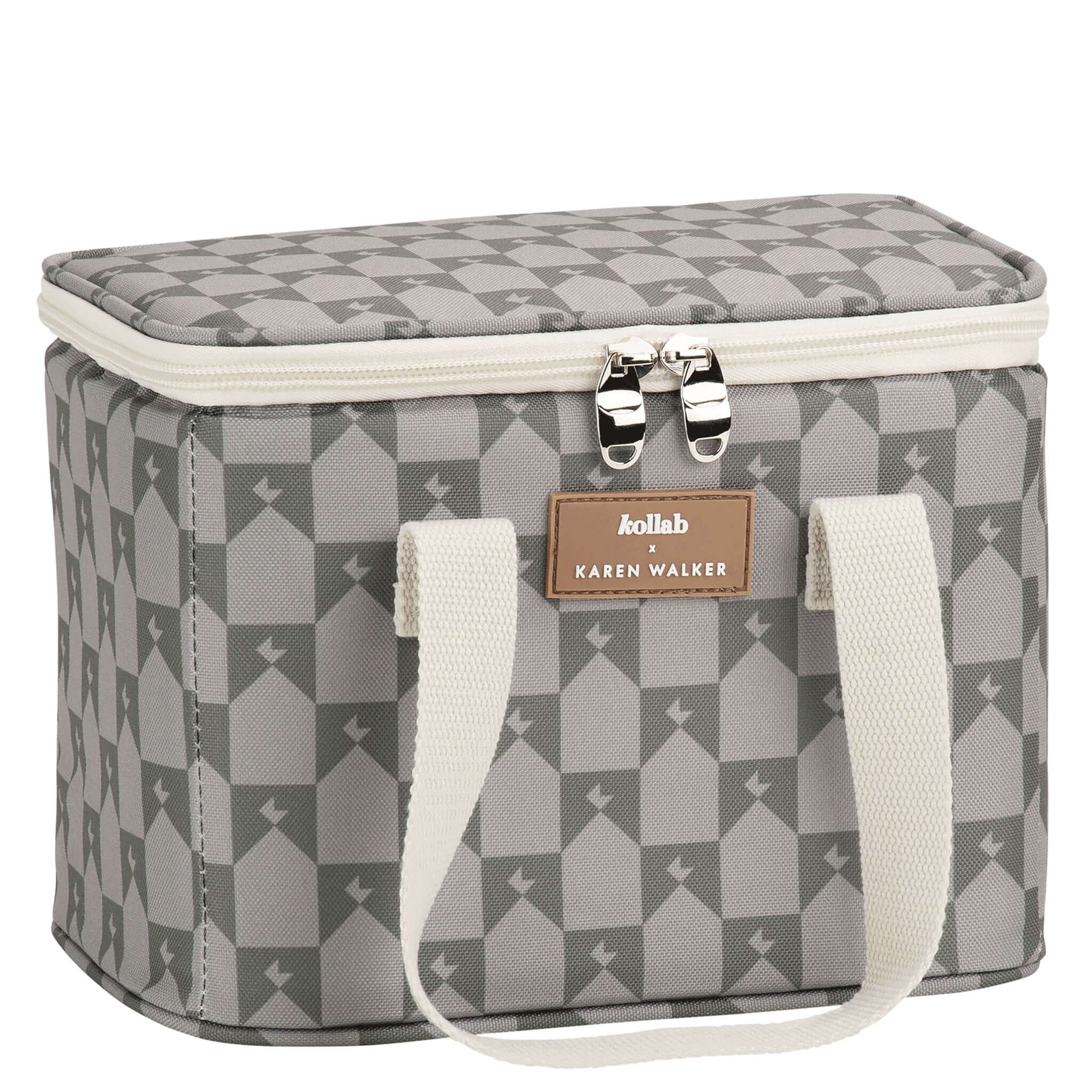 Alt Tag: Kollab x Karen Walker Insulated Lunch Box - Sage Monogram insulated padded lunch box with zipper lid and carry handles