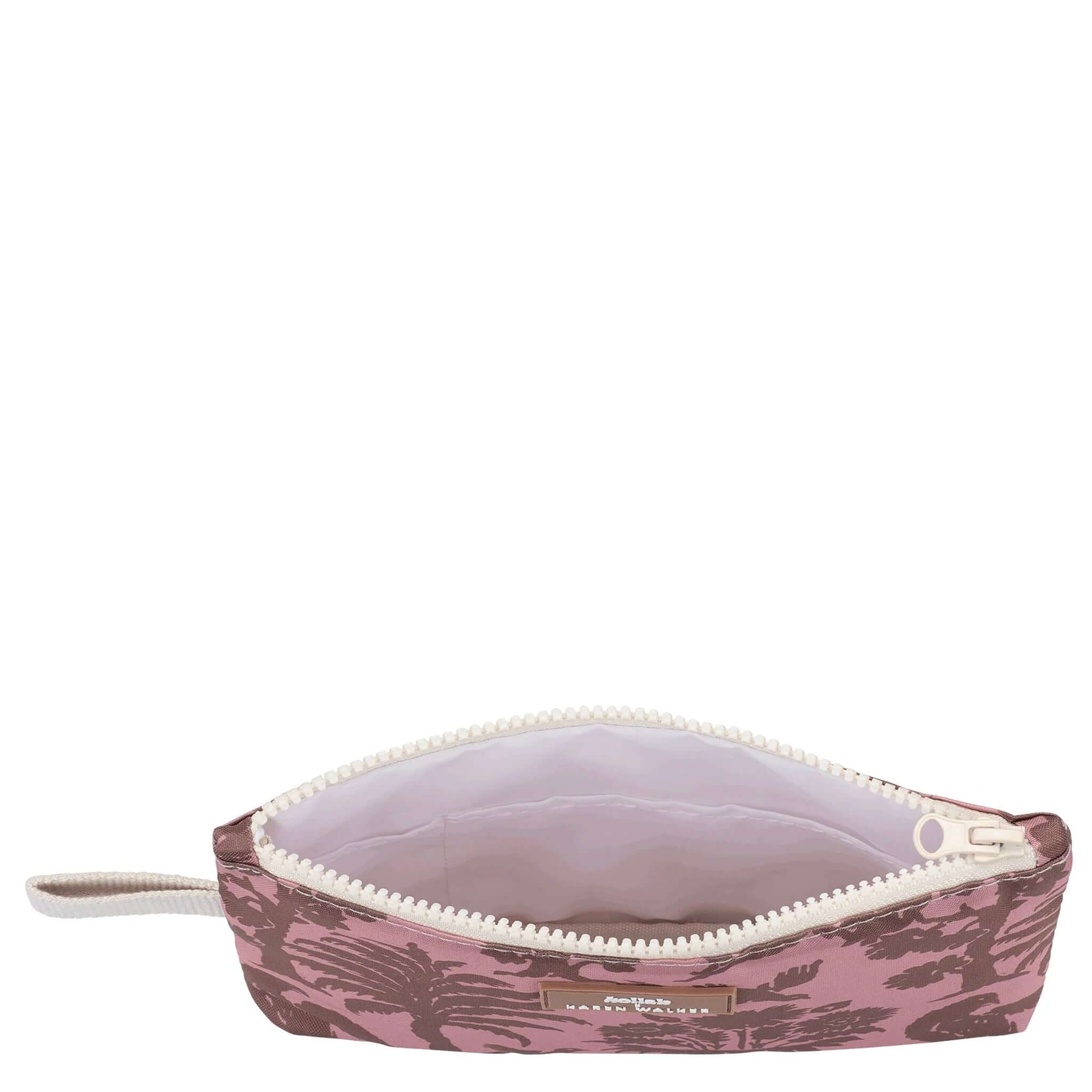 Kollab x Karen Walker Mini Pouch - Animal Kingdom water-resistant insulated mini pouch with zipper closure, open view