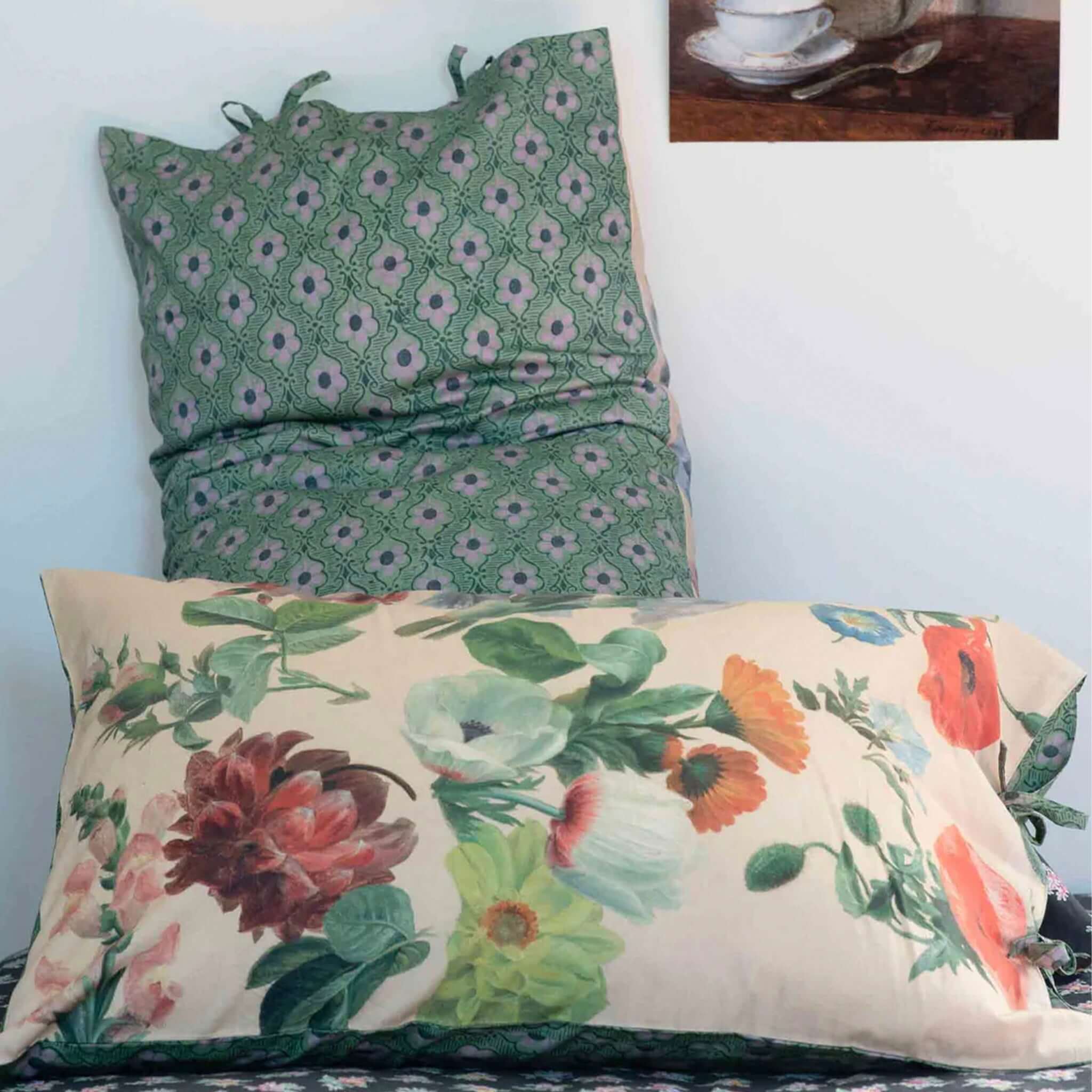 Lazybones Organic Cotton Pillowslip Set - Summer Flowers reversible floral pillowcase set with vintage print, set of 2 standard 48x72cm