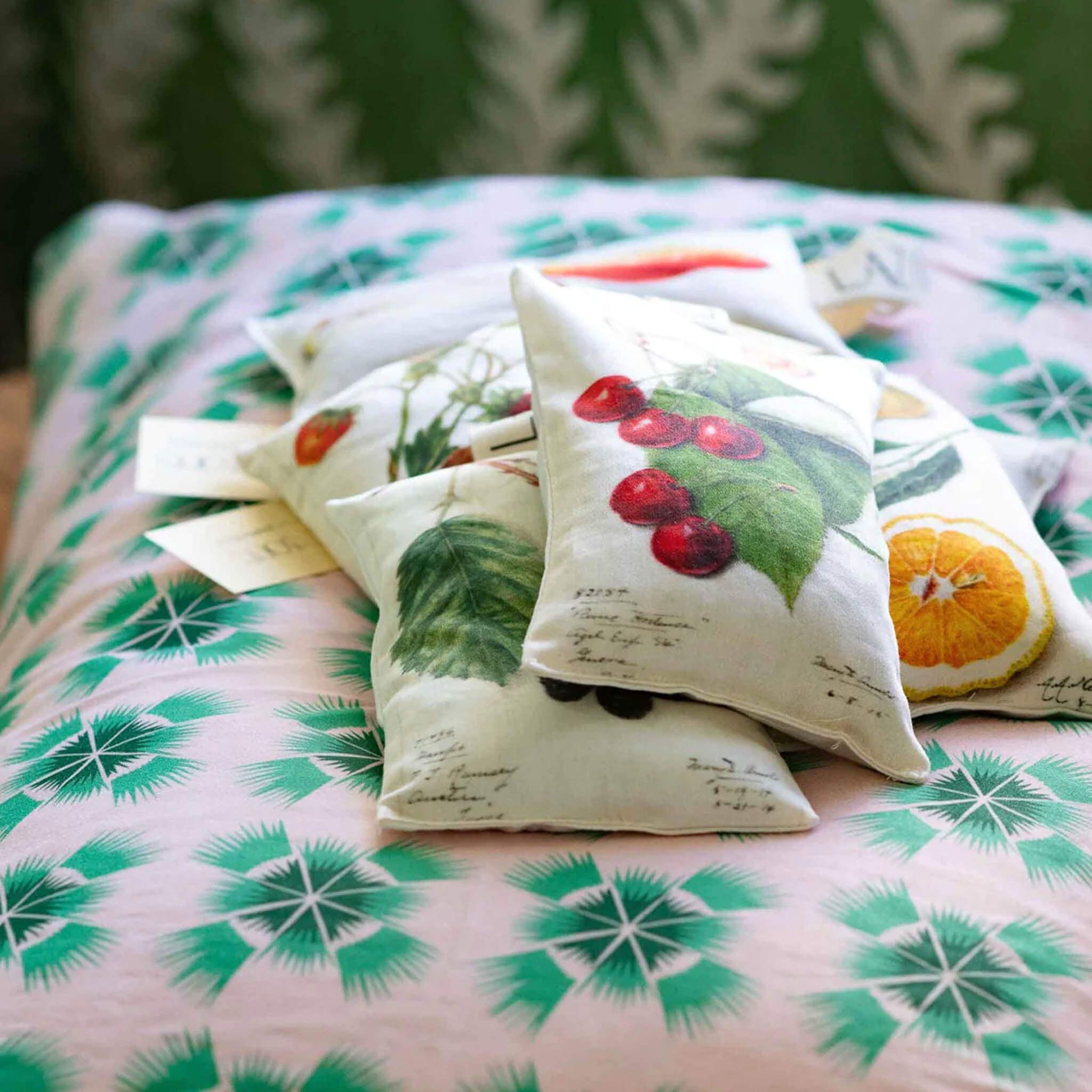 Alt Tag: Lazybones Scented Drawer Sachet set with vintage seed packet floral print, French lavender blend, organic cotton sachets