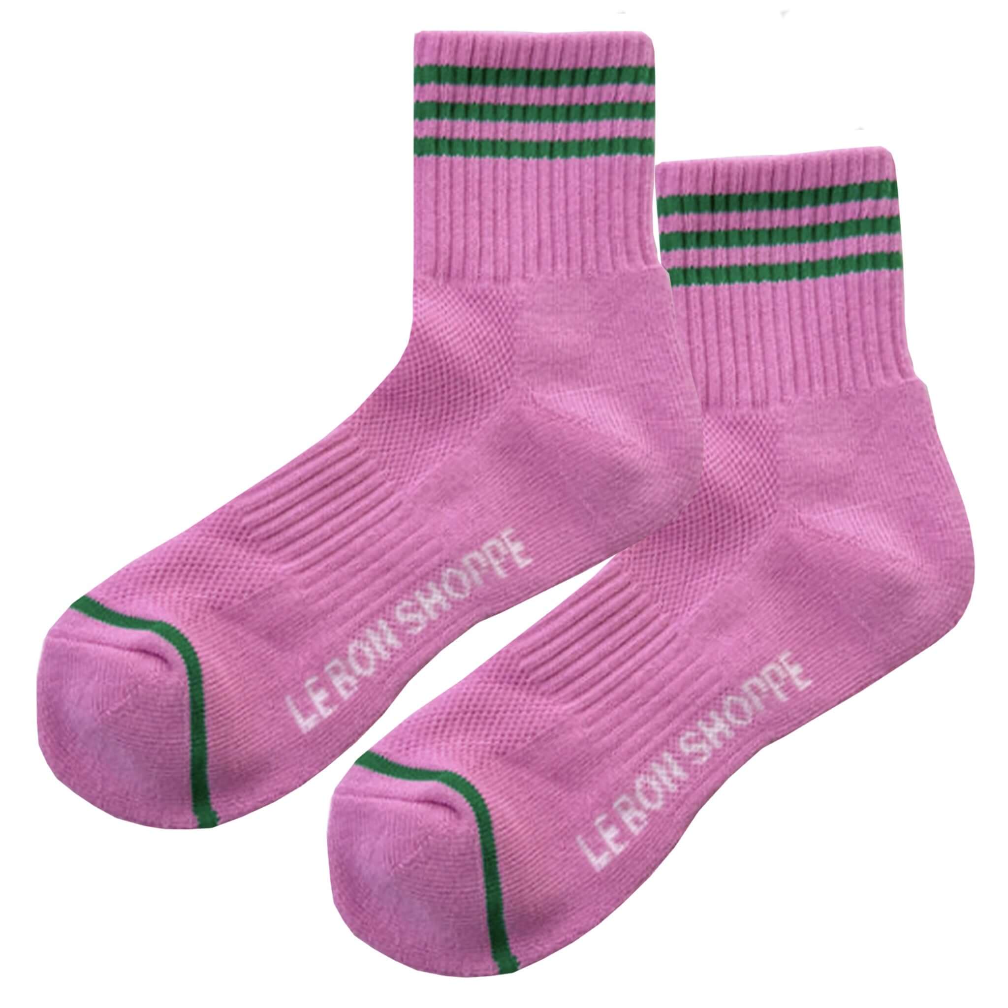 Le Bon Shoppe Girlfriend Socks - Rose Pink featuring triple contrast stripes and classic crew length.