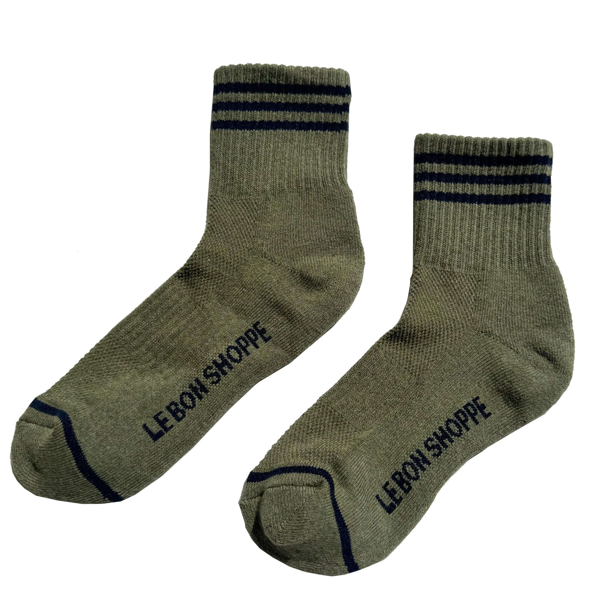 Le Bon Shoppe Girlfriend Socks - Sage featuring a triple contrast stripe and classic crew design.