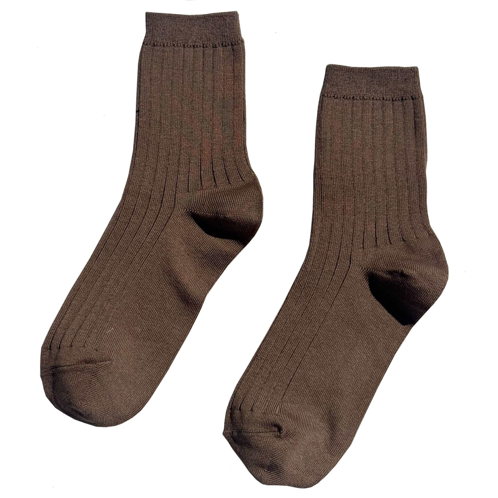 Le Bon Shoppe Her Cotton Socks - Dark Tan, breathable cotton-blend, classic ribbed design, perfect for any footwear.