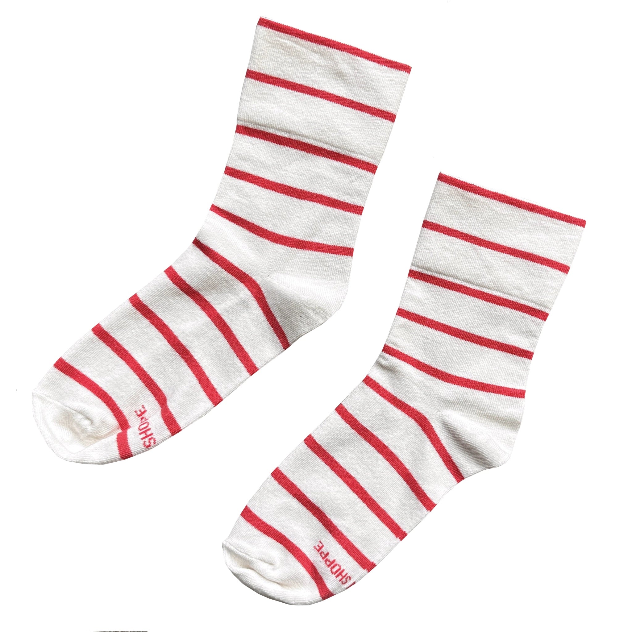 White socks with red stripes on a white background