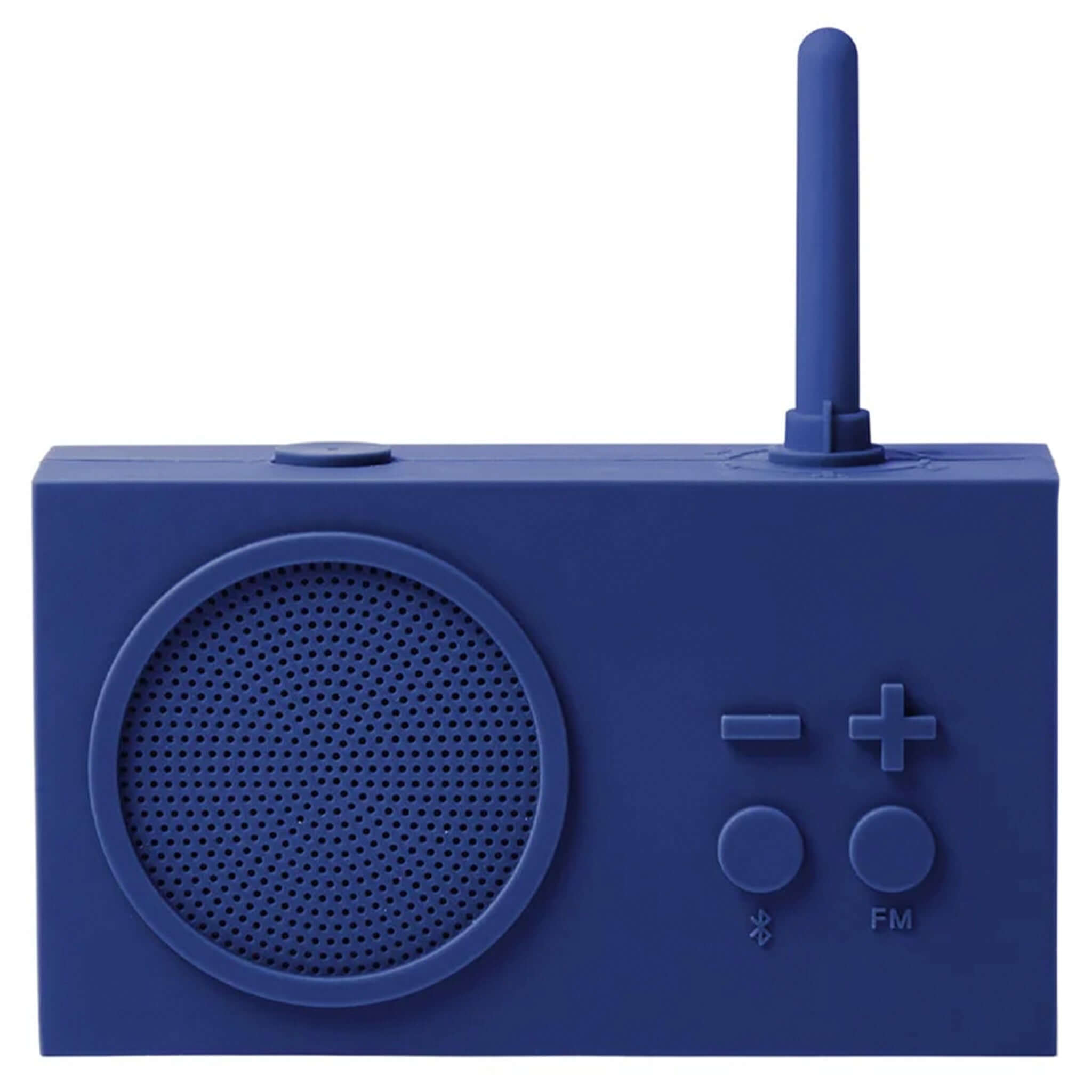 Lexon TYKHO 3 FM Radio & Bluetooth Speaker - Dark Blue front view showcasing its retro design and modern features.