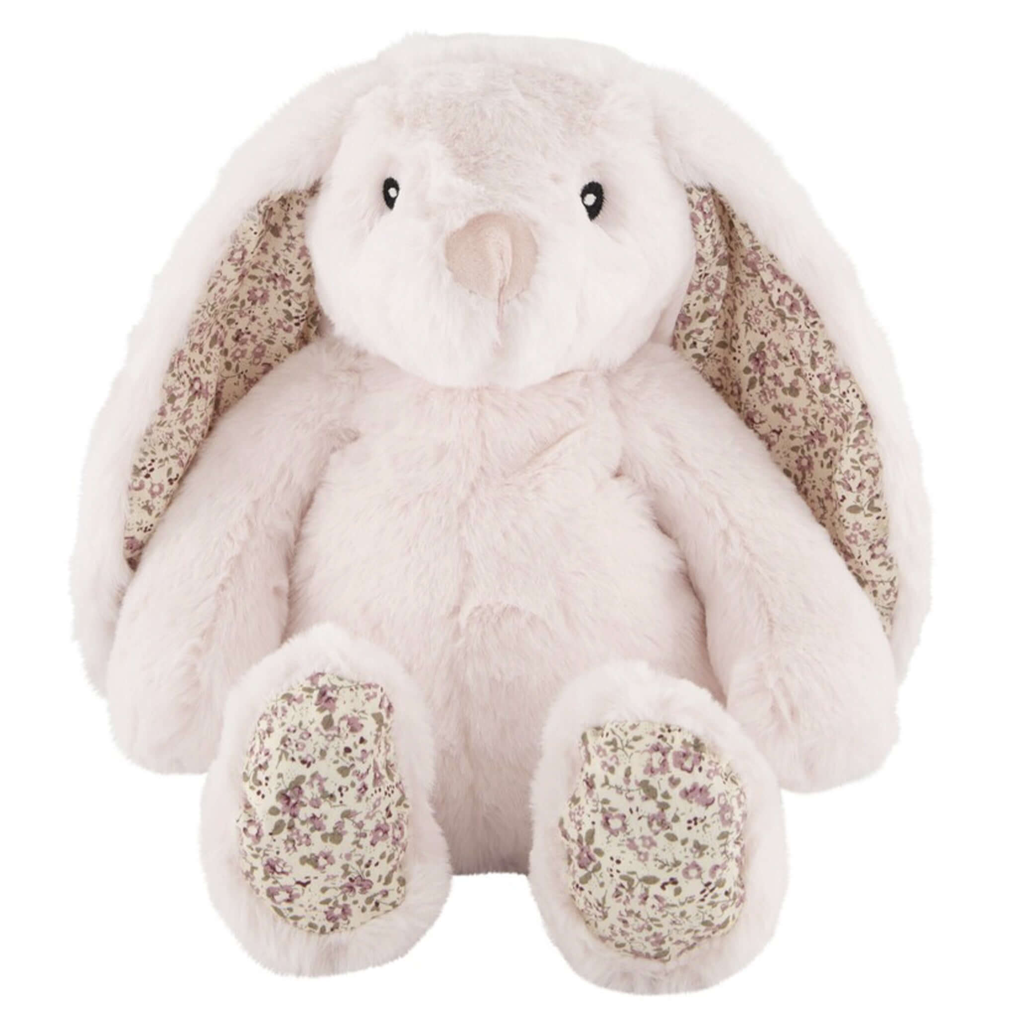 Alt Tag: Lily & George Plush Bunny - Flopsy Floral Sweet Pink plush bunny toy, 35.5cm soft pink rabbit with floral ears and paws