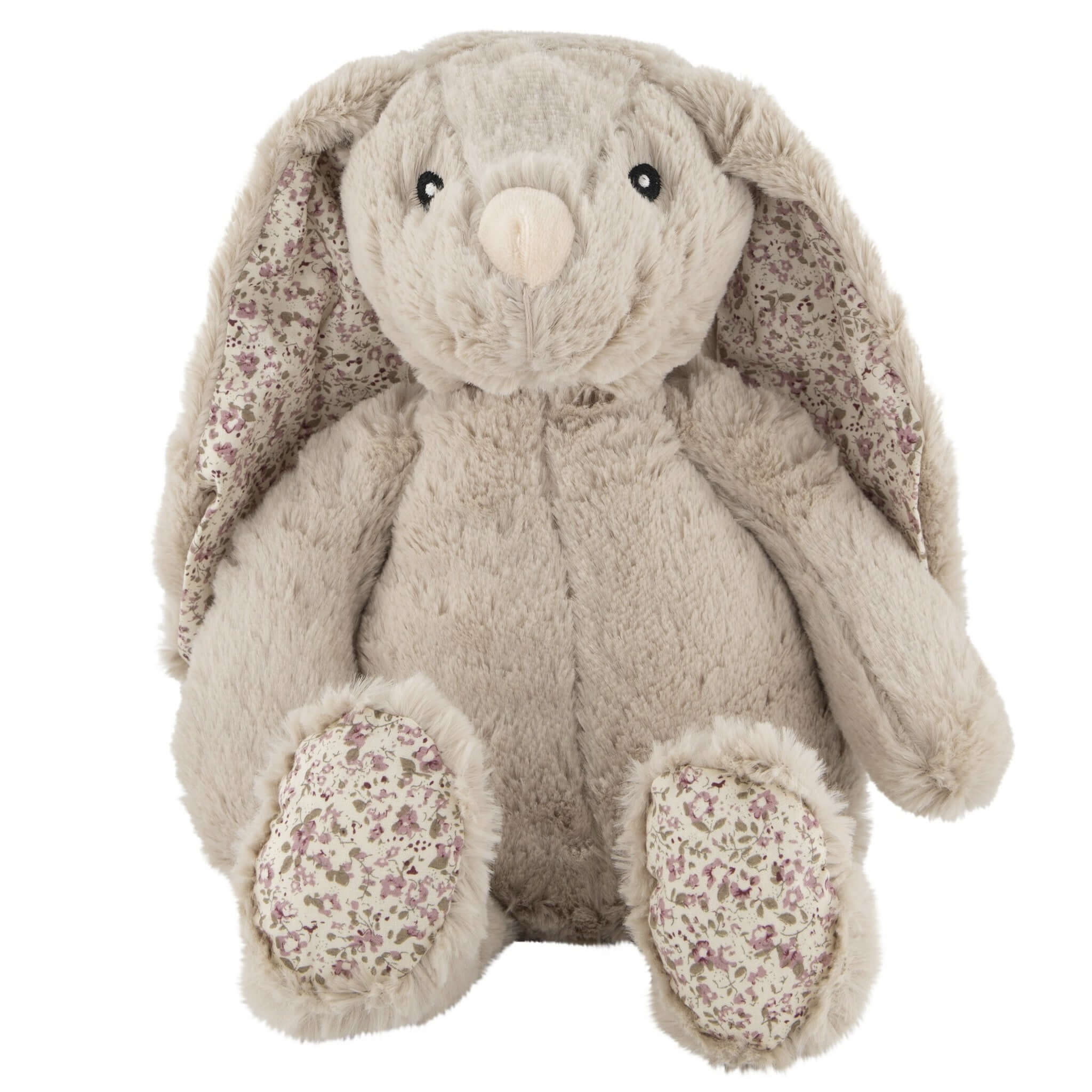 Alt Tag: Lily & George Plush Bunny - Bailee soft plush bunny with French floral print ears and paws, 35.5cm heirloom cuddle toy