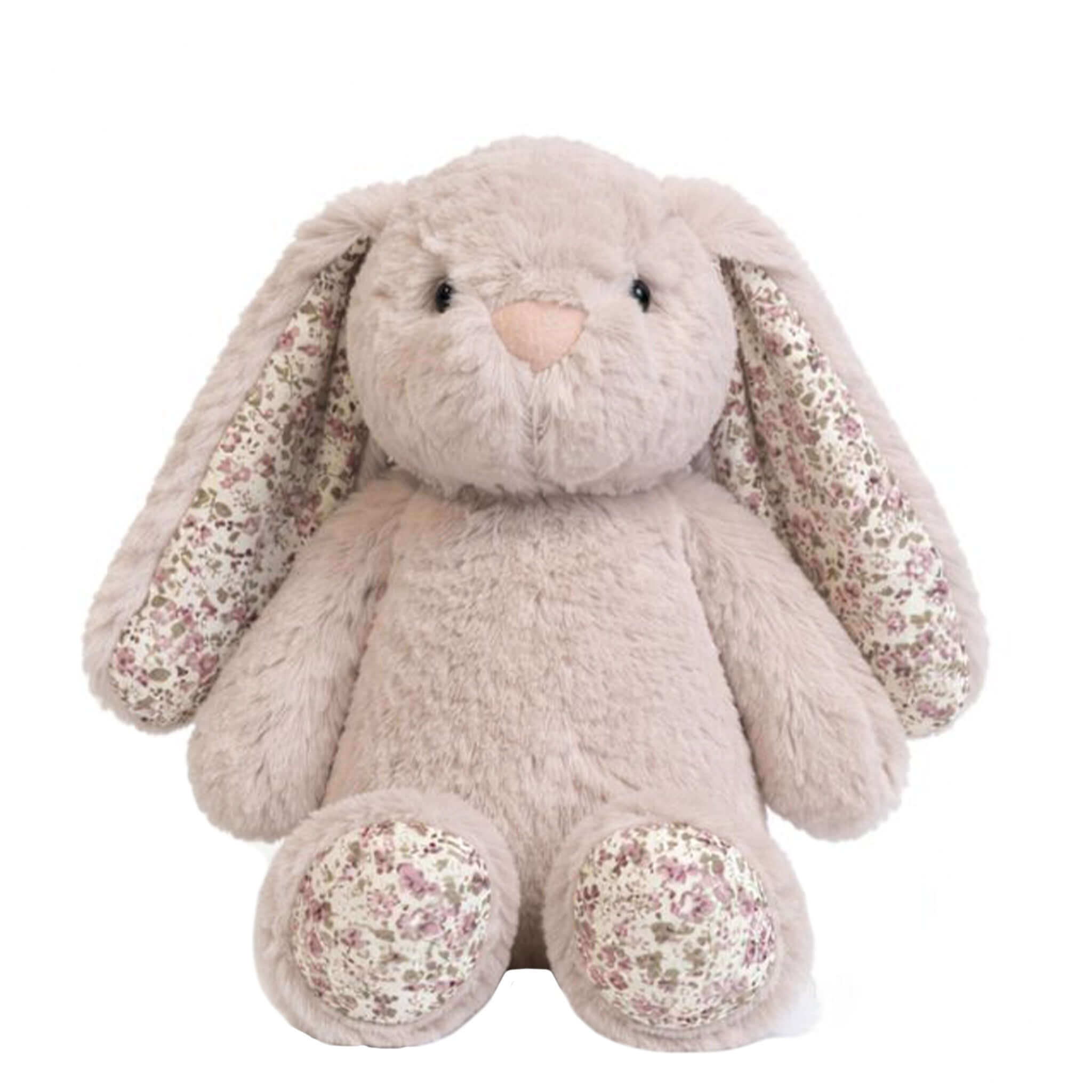 Alt Tag: Lily & George Mini Plush Bunny - Macie soft mini plush bunny with floral ears and feet, cuddly baby toy