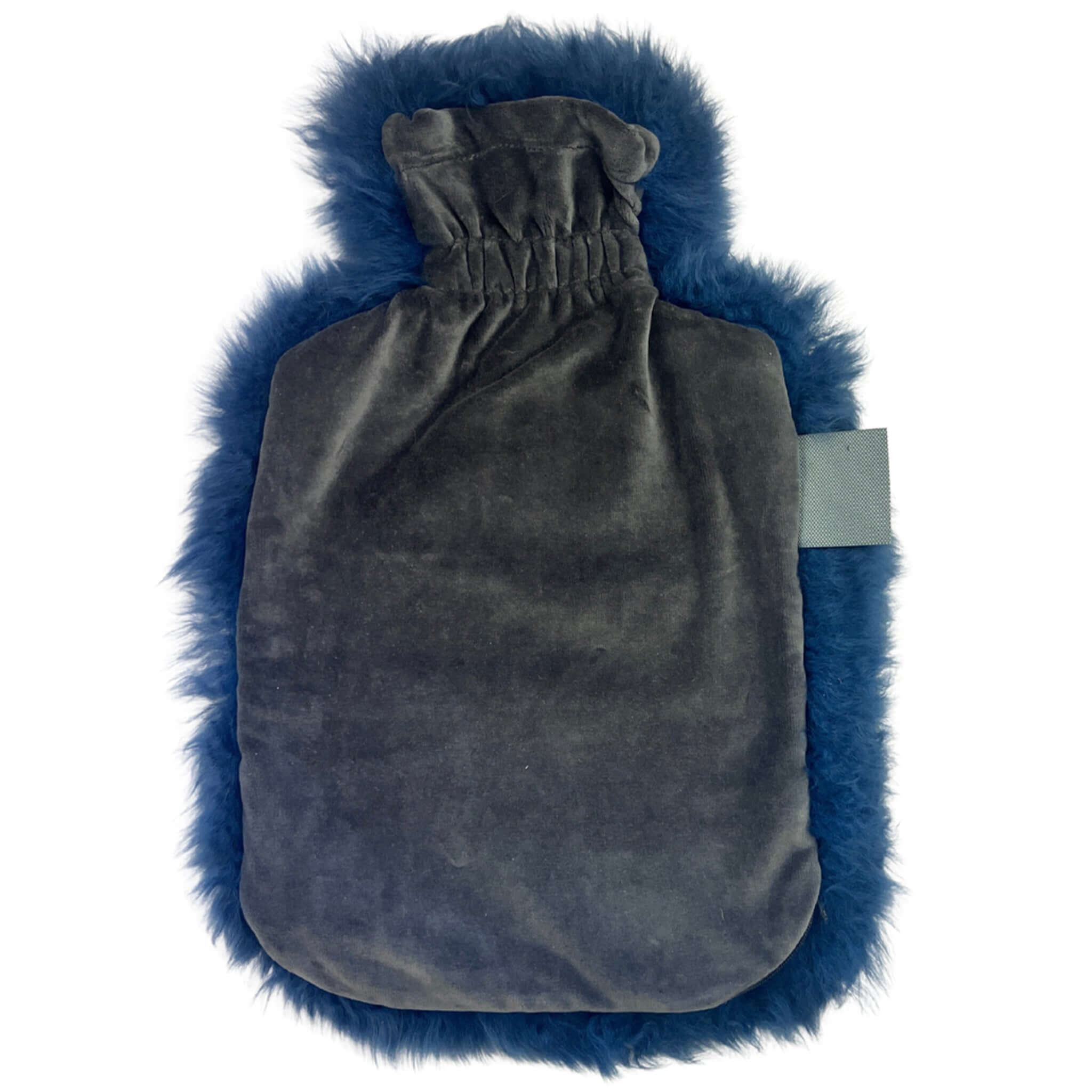 Alt Tag: Long Wool Sheepskin Hot Water Bottle Cover - Delft, long wool sheepskin cover with zip closure and brush cotton back