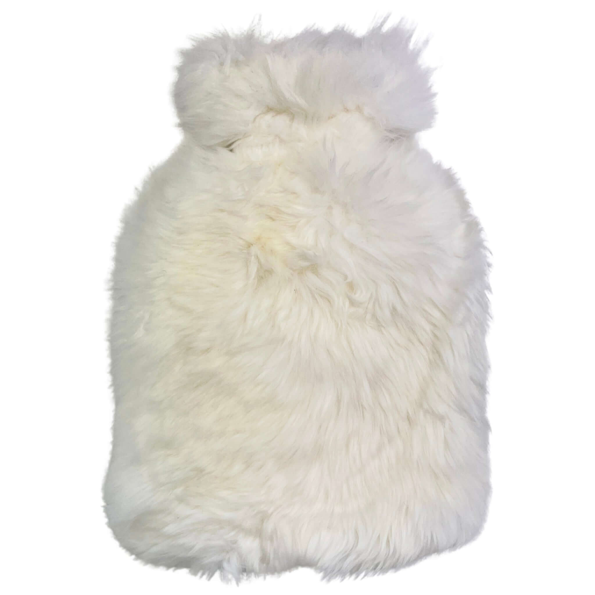 Alt Tag: Long Wool Sheepskin Hot Water Bottle Cover - Ivory, plush ivory sheepskin long wool cover with zip closure for standard hot water bottle