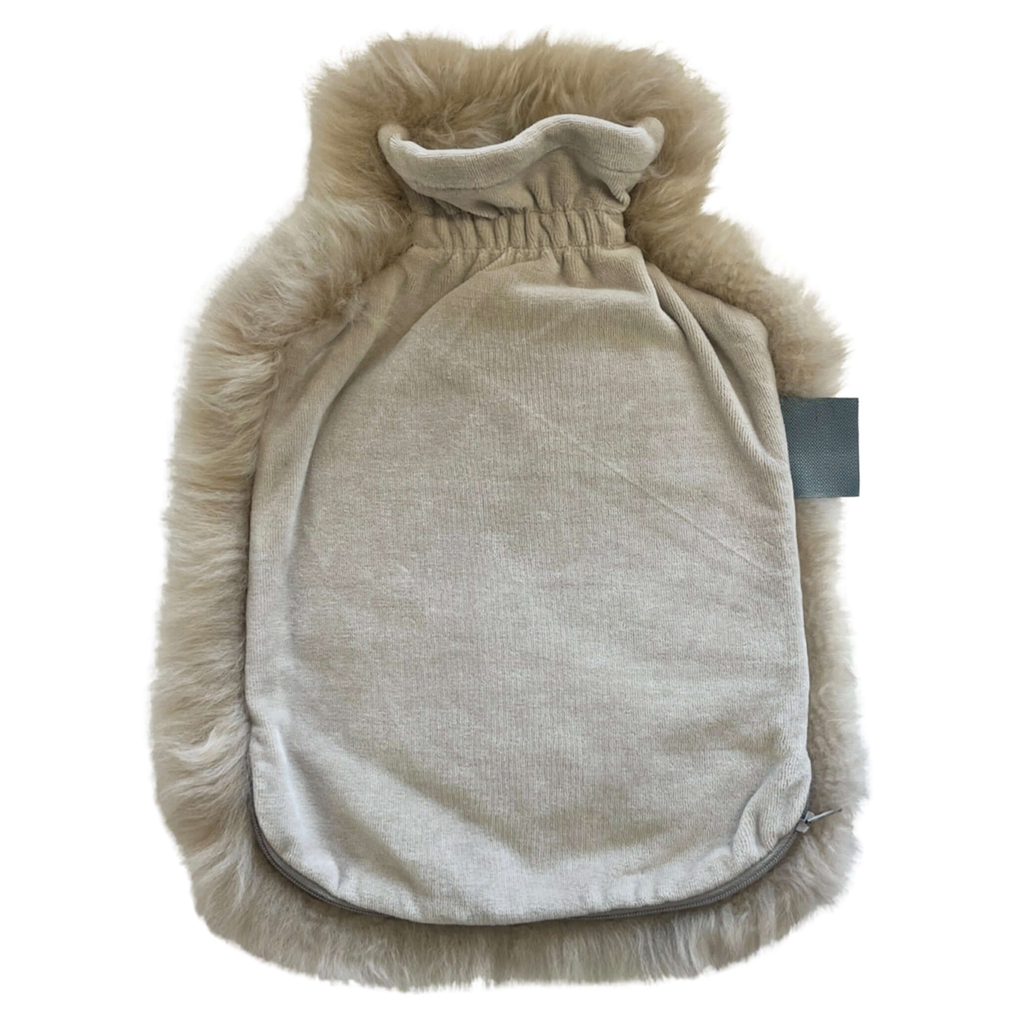 Alt Tag: Long Wool Sheepskin Hot Water Bottle Cover - Nappa, long wool sheepskin cover with zip closure and brush cotton back