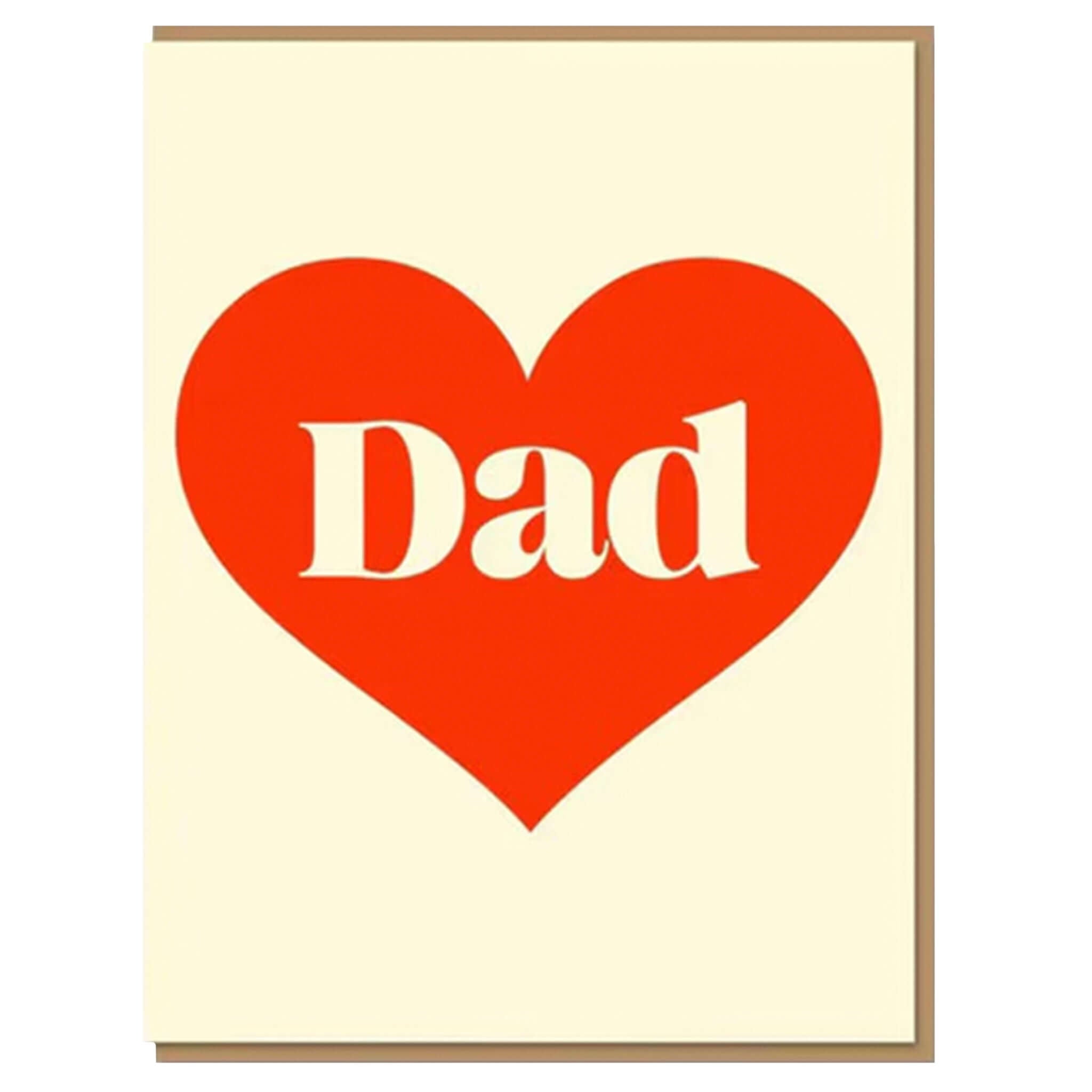 Love Letterpress Greeting Card - Love Dad with bold red heart design and cream serif type.