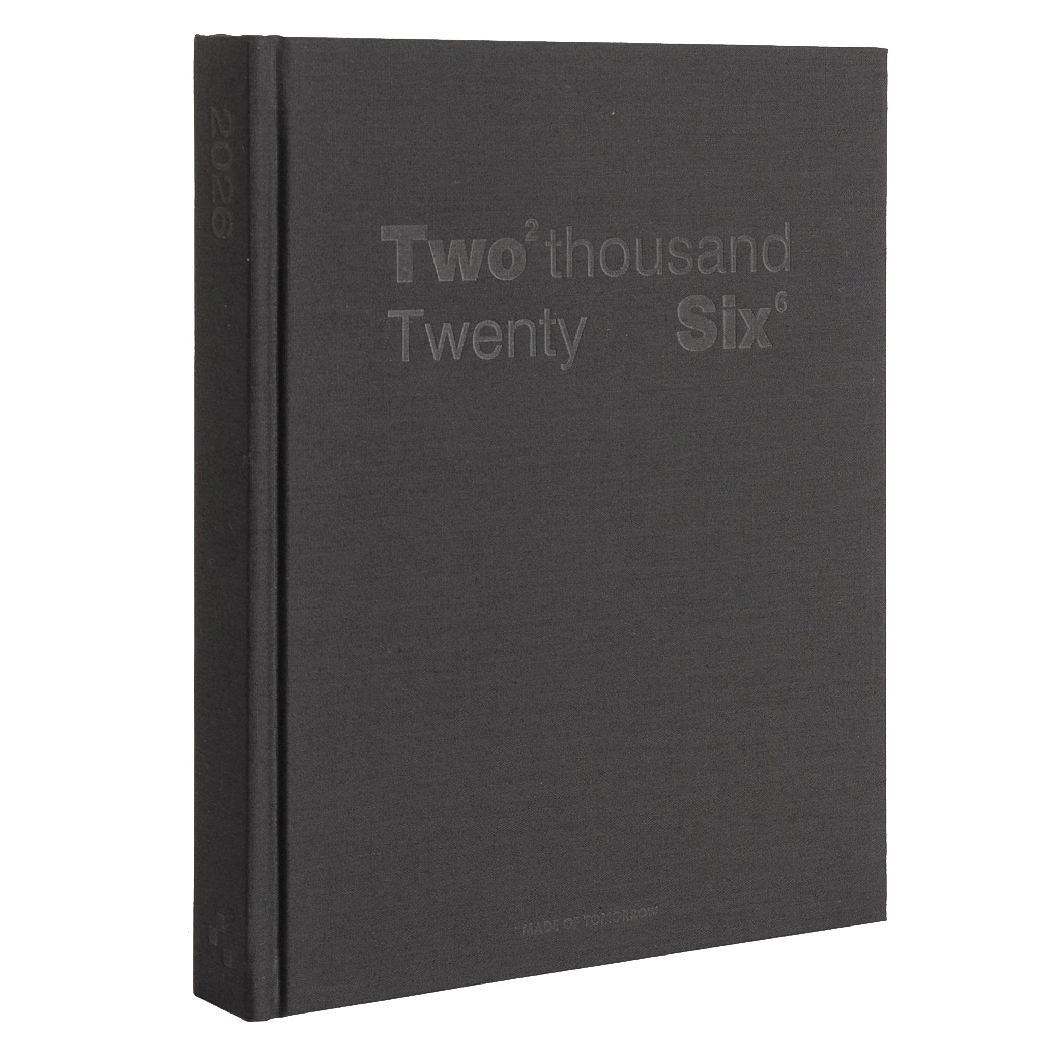 Black book with 'Two thousand Twenty Six' text on a white background