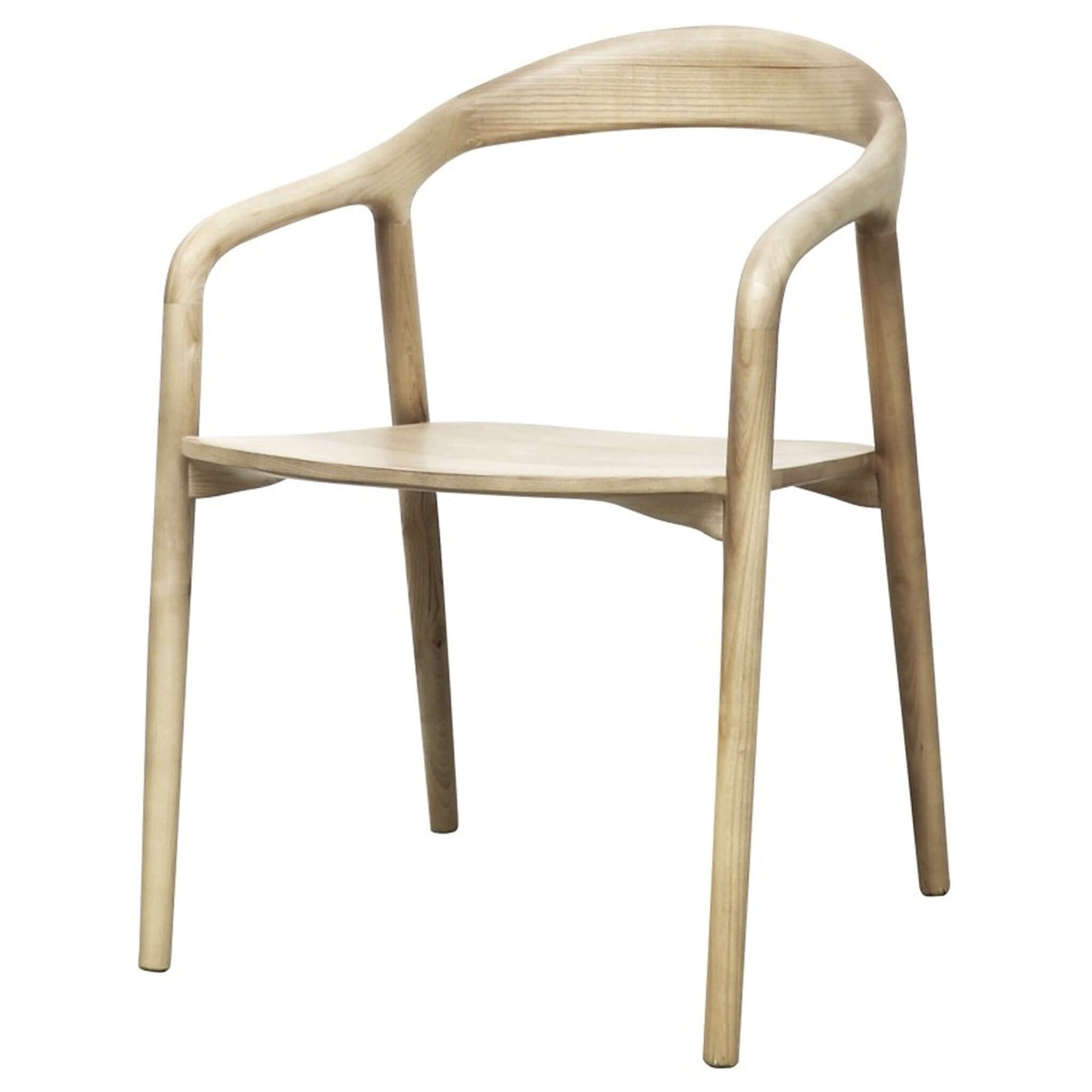 Alt Tag: Margot Ash Dining Chair in natural ash wood with curved sculptural backrest and minimalist modern dining chair design