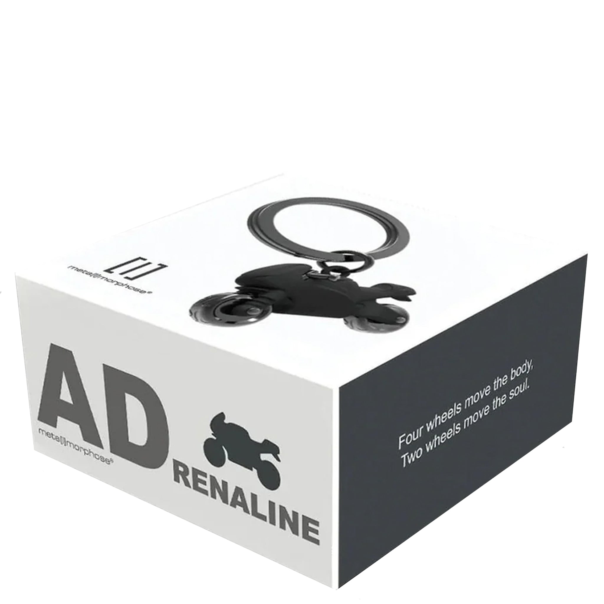 Black keychain on a branded box with 'ADrenaline' text