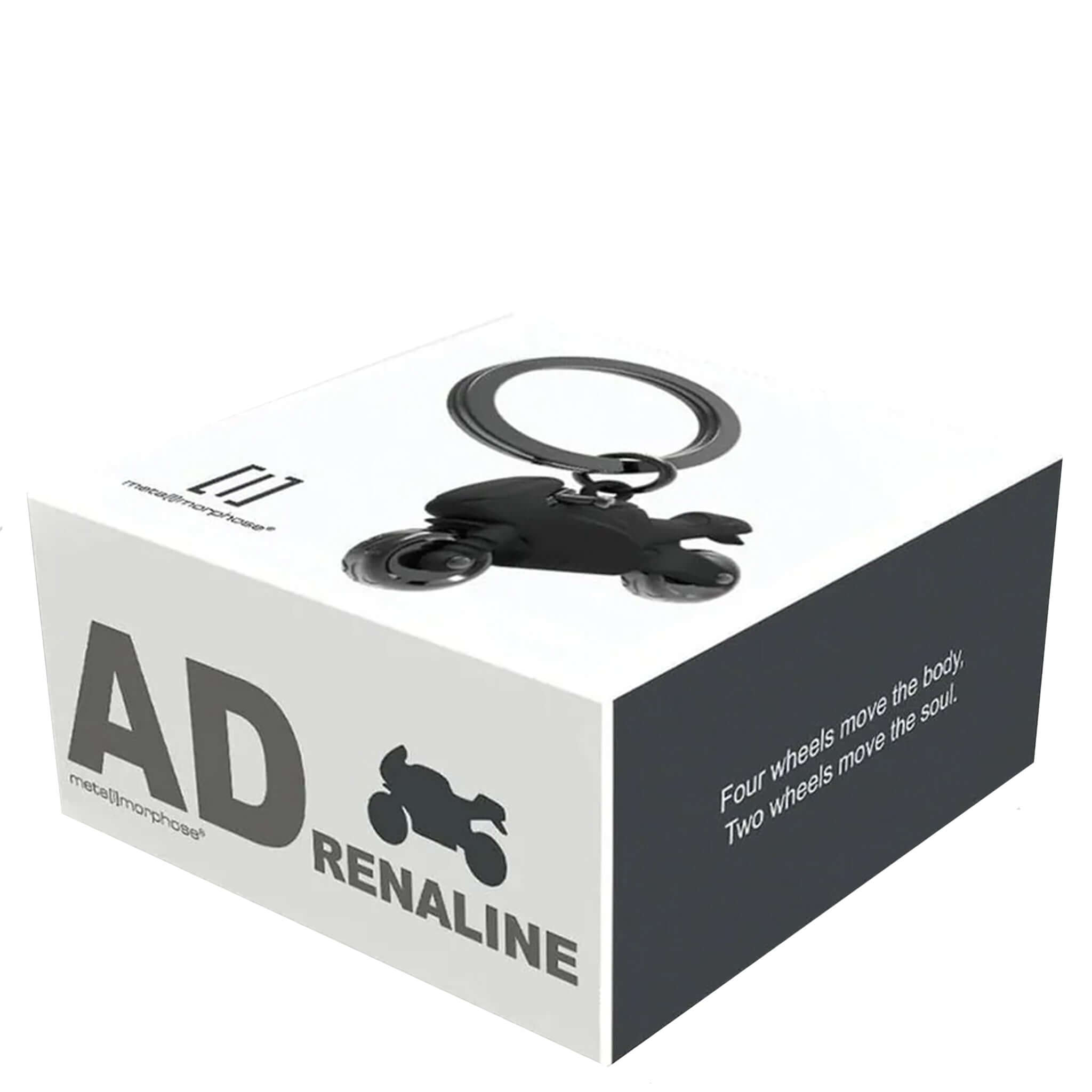 Black keychain on a branded box with 'ADrenaline' text