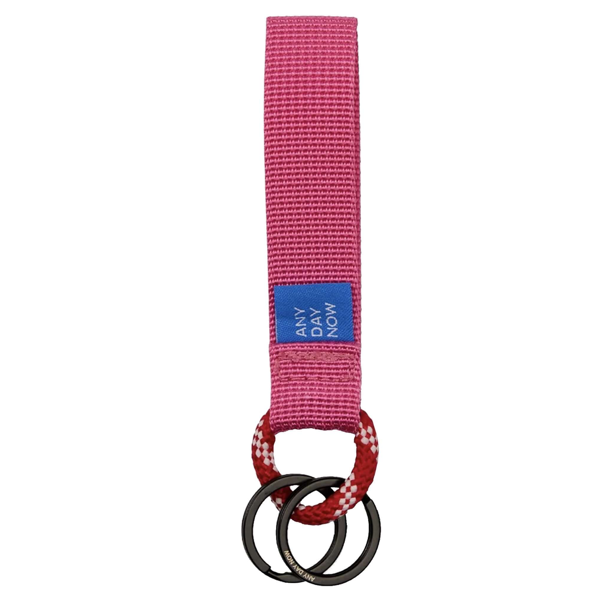 Milligram Any Day Now Key Organiser - Fuchsia & Tangerine with fuchsia loop and black split rings.