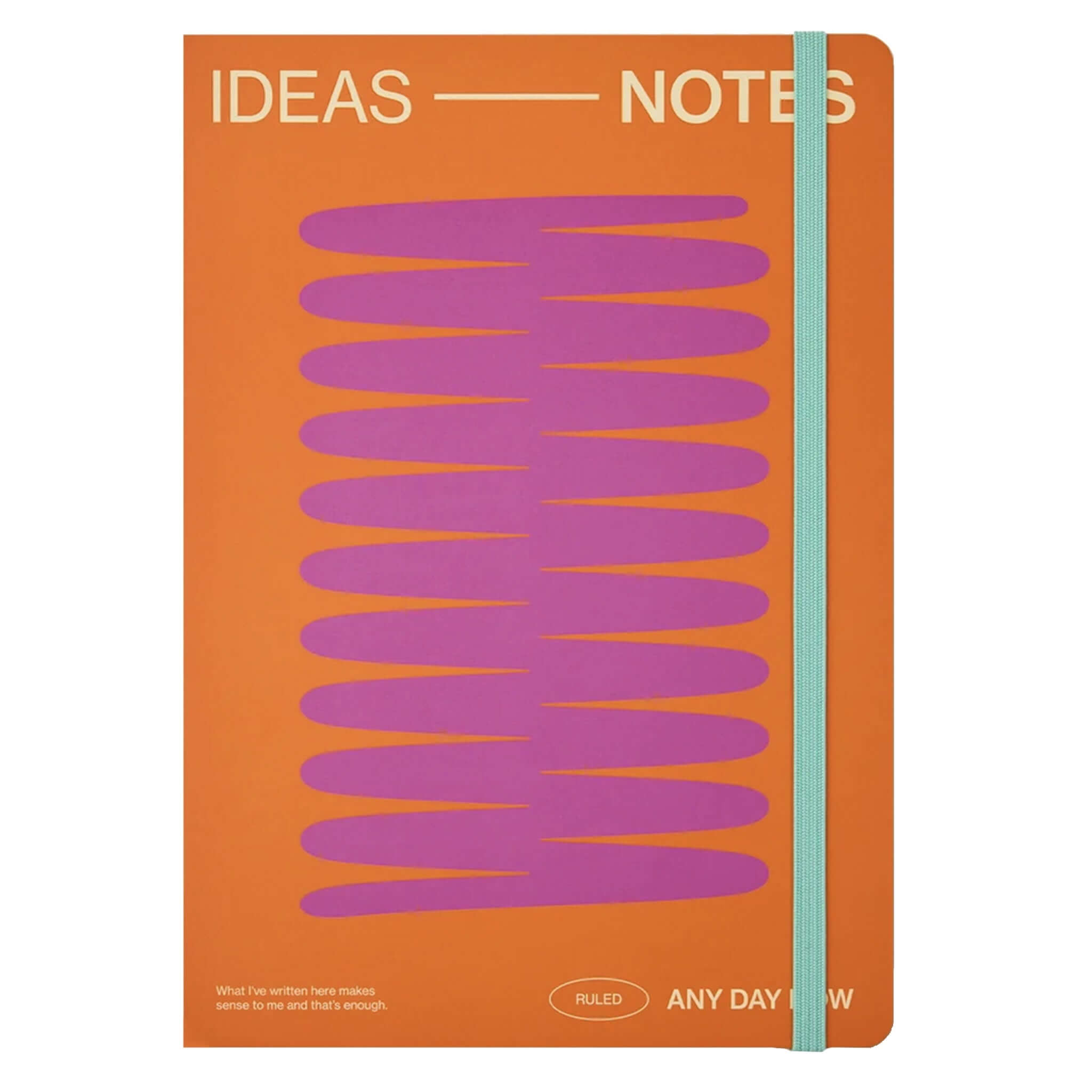 Milligram Any Day Now Open Bound A5 Ruled Notebook - Coral with bold orange cover and vivid magenta graphic.
