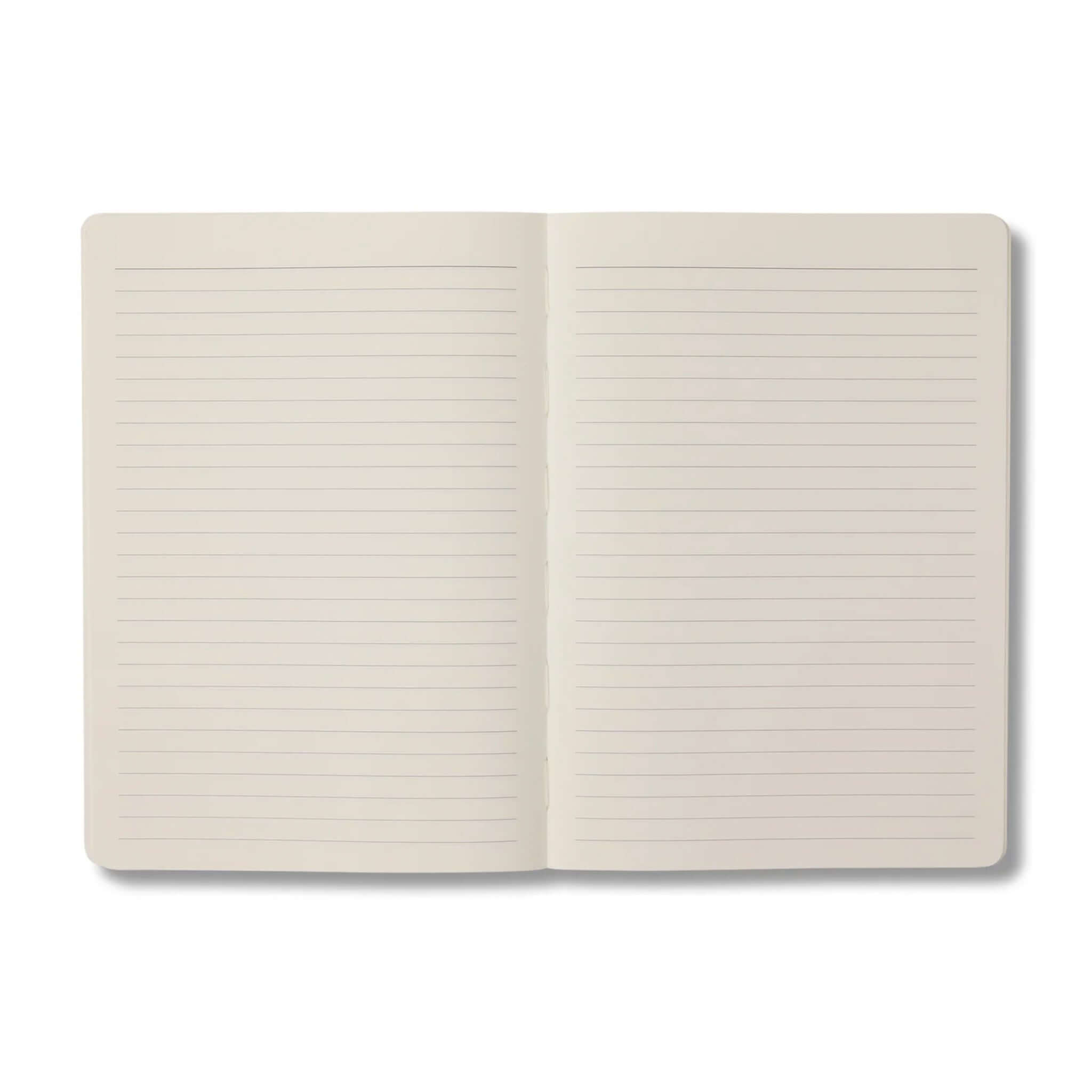 Milligram Any Day Now Open Bound A5 Ruled Notebook - Coral open pages with lined text.