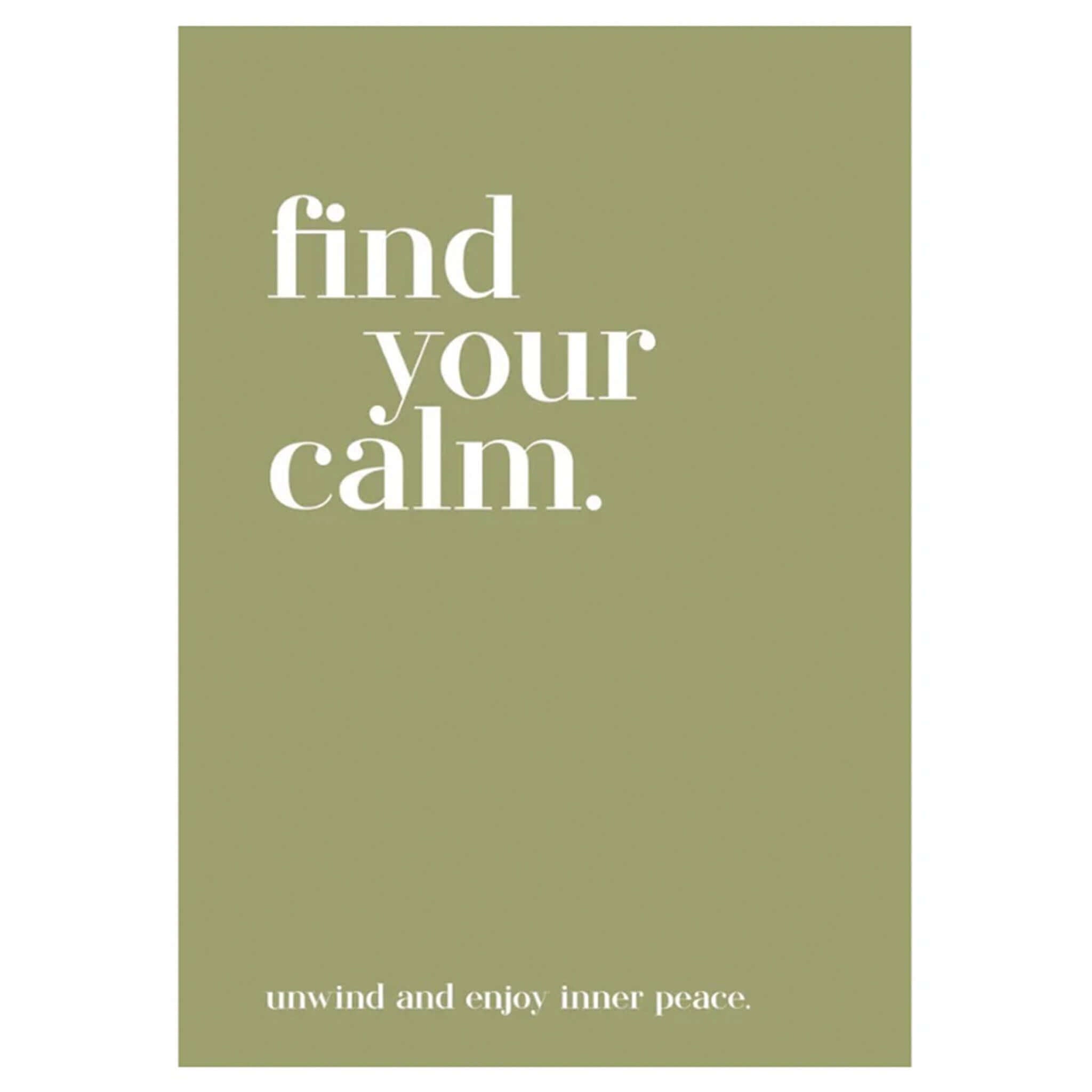 Alt Tag: Modern Quotable - Find your Calm hardcover mindful quote book cover in sage green, "find your calm" text, unwind and enjoy inner peace