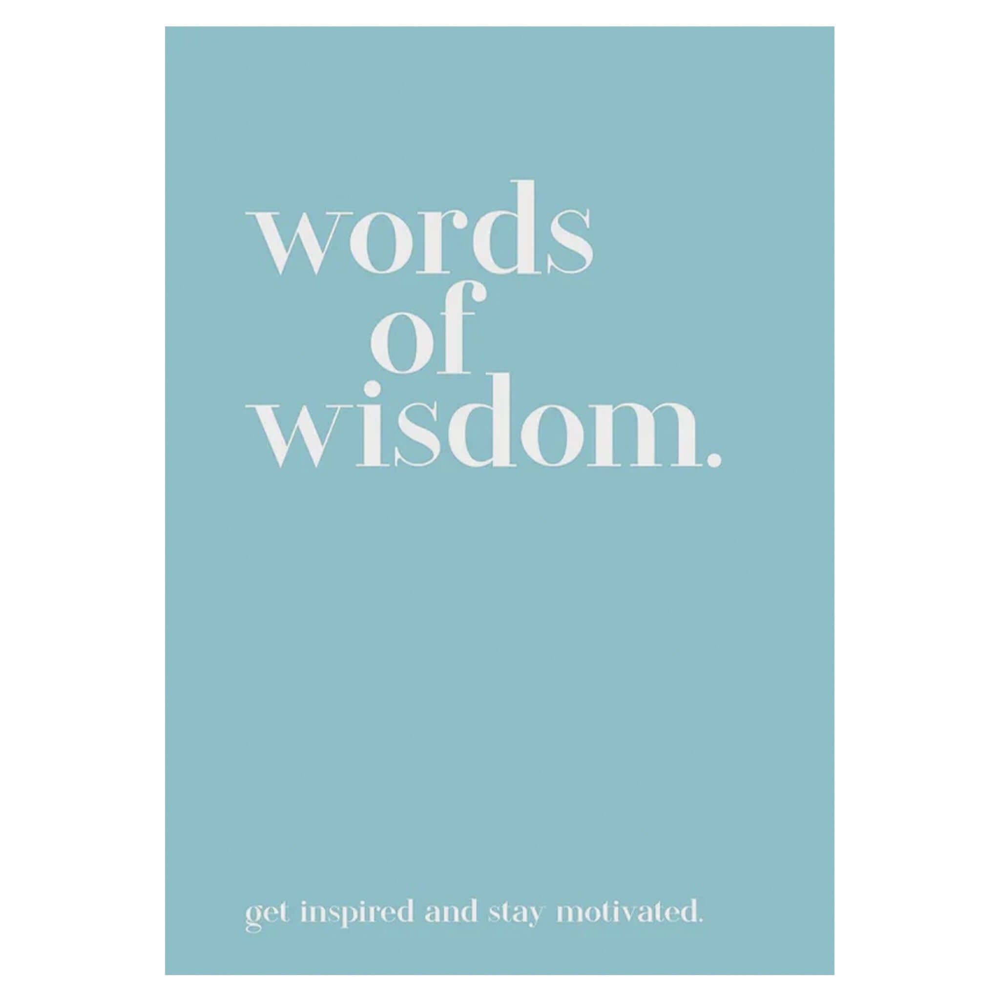 Modern Quotable - Words of Wisdom quote book cover with teal background, “words of wisdom” text, inspiring motivational sayings