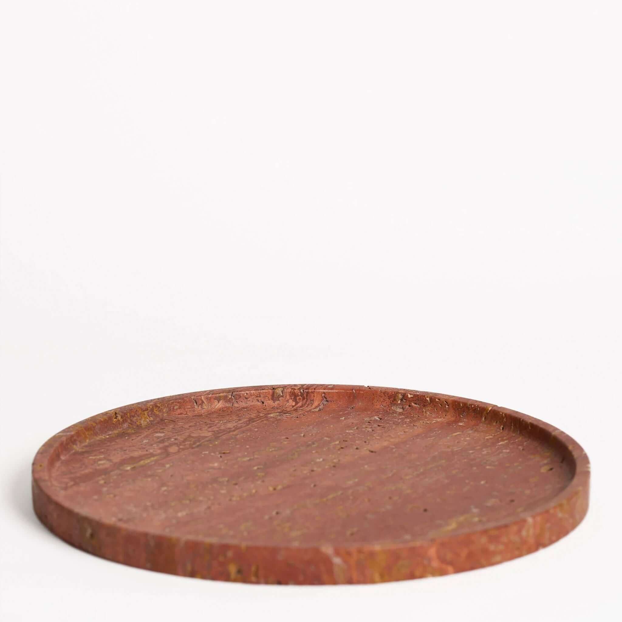 Moon Round Travertine Tray - Burnt Travertine showcasing its unique honed finish and natural texture.