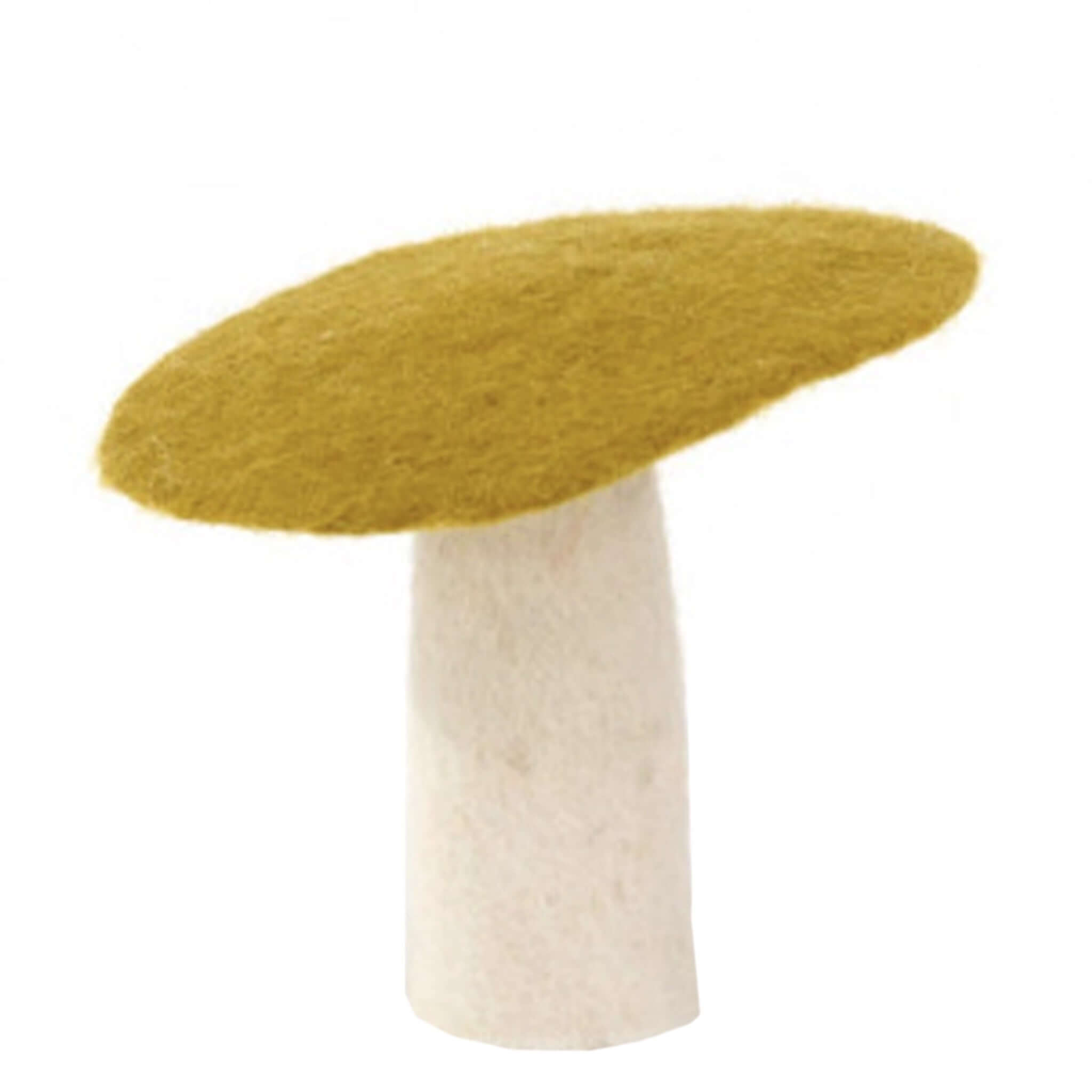Muskhane Felt Mushroom - Large Pistachio handmade Fairtrade felt decorative mushroom, 11cm high, crafted in Nepal