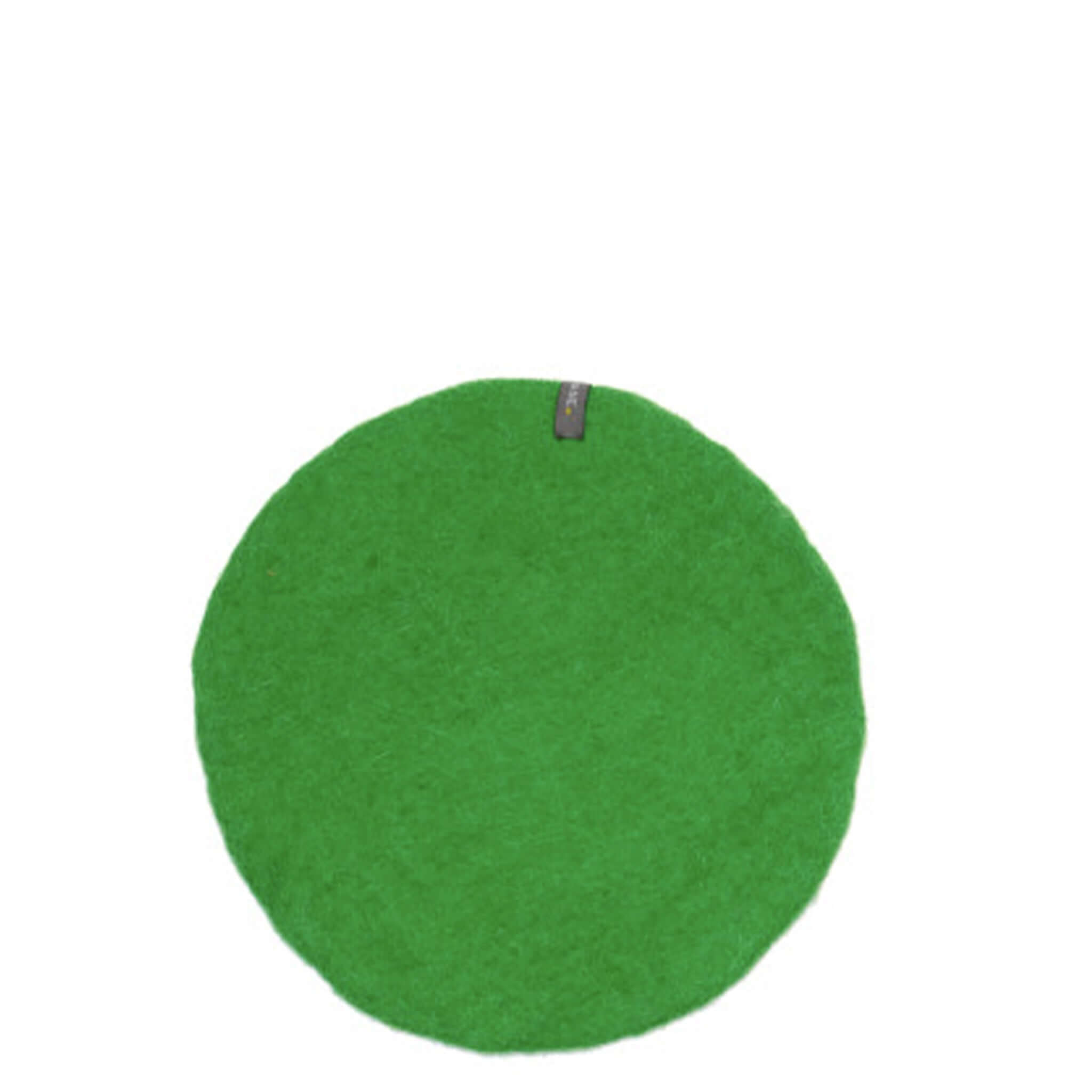 Alt Tag: Muskhane Felt Plain Round Coaster - Green 12cm round felt coaster, handmade Fairtrade Nepal, bright green table protector