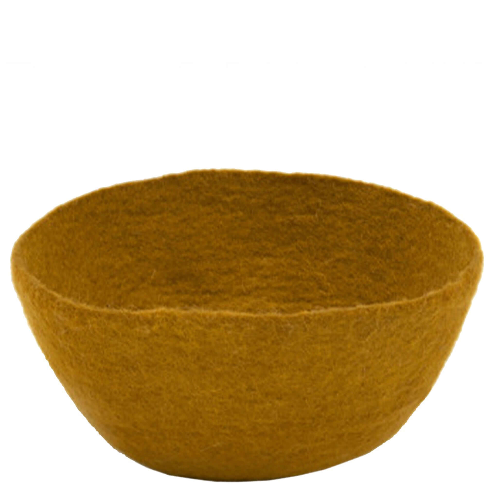 Alt Tag: Muskhane Felt Bowl - Gold handmade 100% felt fairtrade storage bowl, plain gold felt bowl for home organization