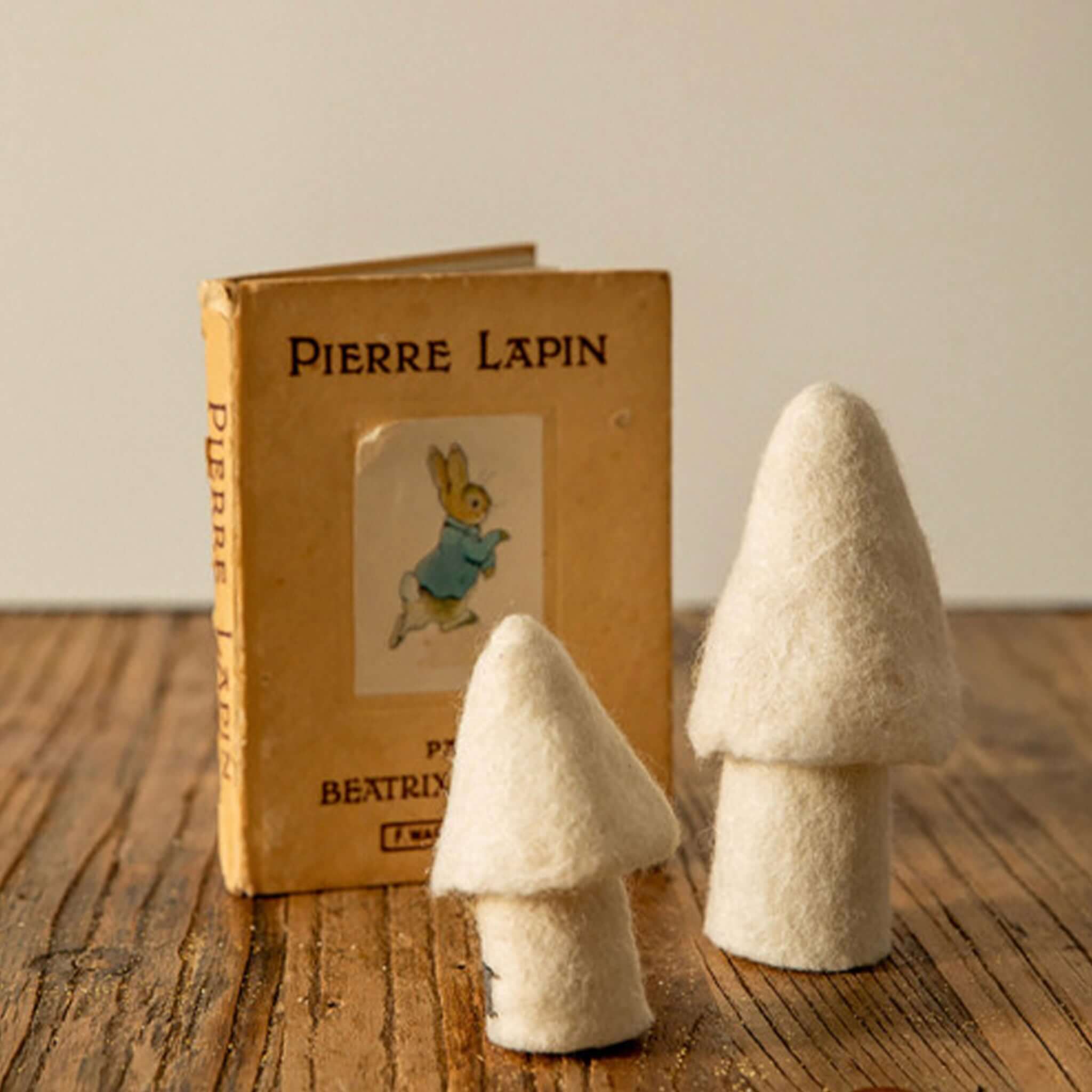 Alt Tag: Muskhane Felt Morel Mushroom - Small Natural small natural felt mushroom decor, handmade fairtrade Nepal, 8cm