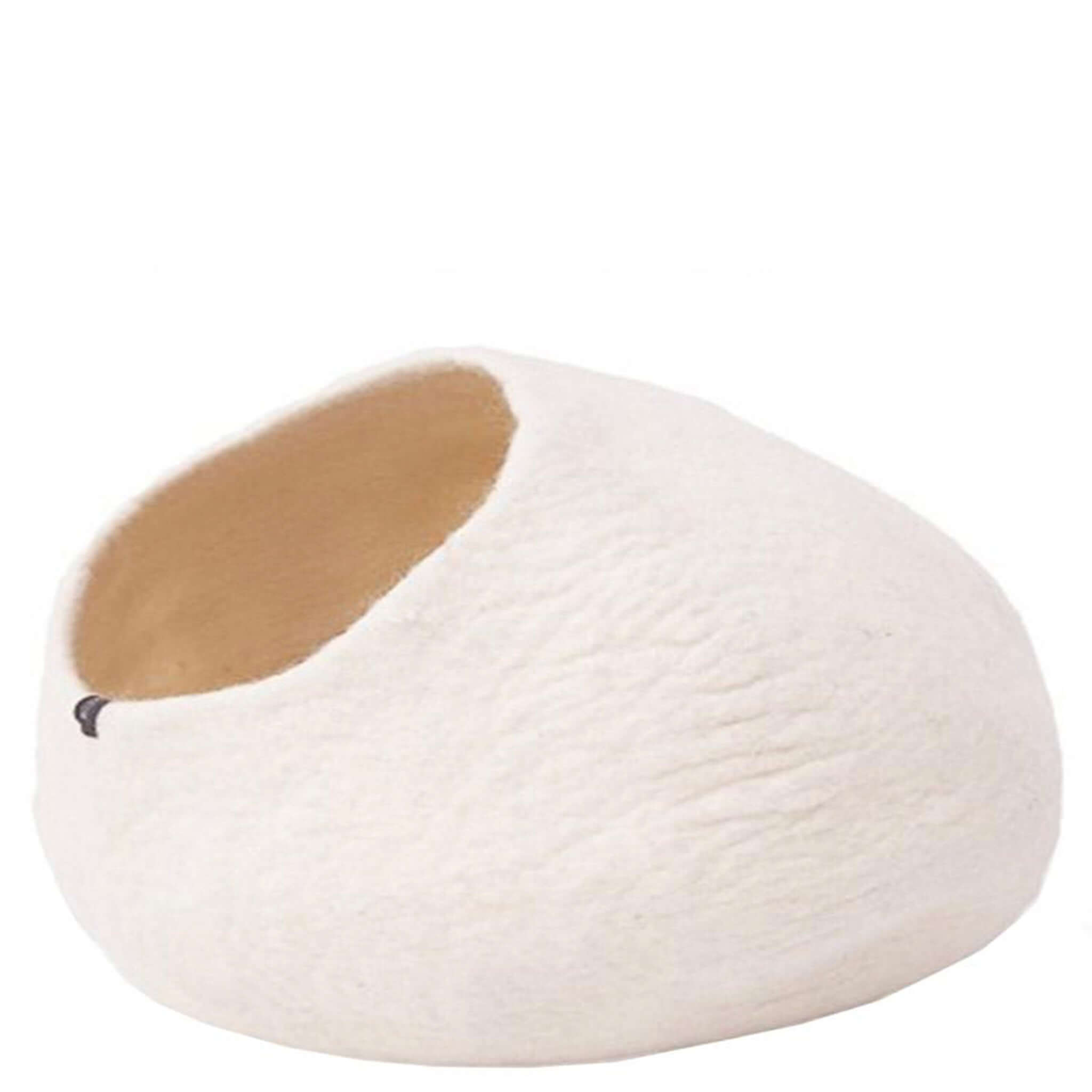 White pet bed with a brown interior on a white background
