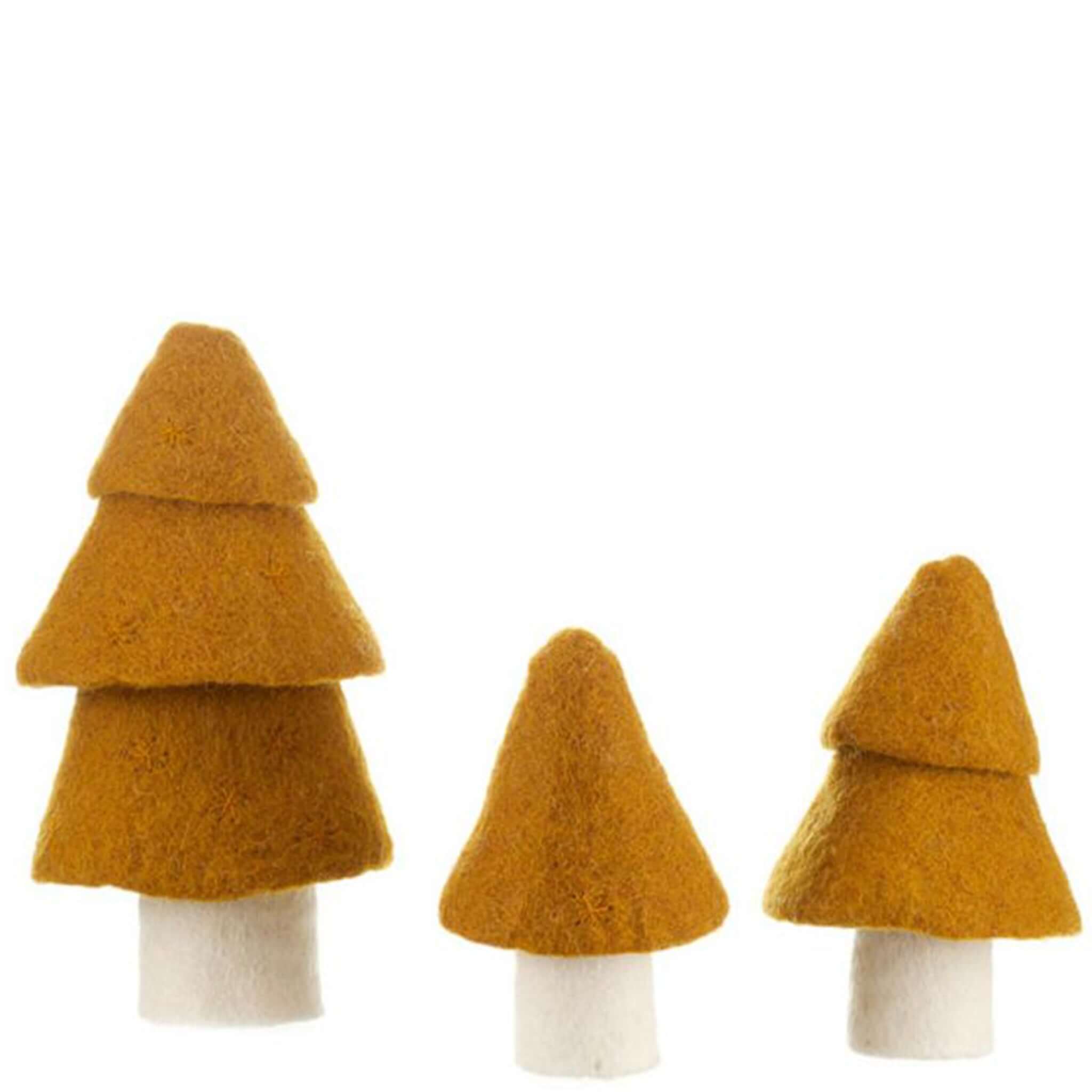 Alt Tag: Muskhane Felt Layered Tree - Gold handmade layered felt Christmas tree decoration in assorted sizes